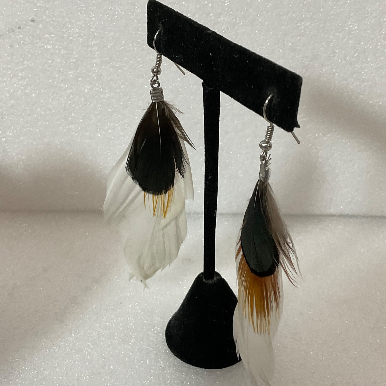 4in Feather Dangle Earrings Lightweight Boho Handmade Hook Style 0.76g - Image 6