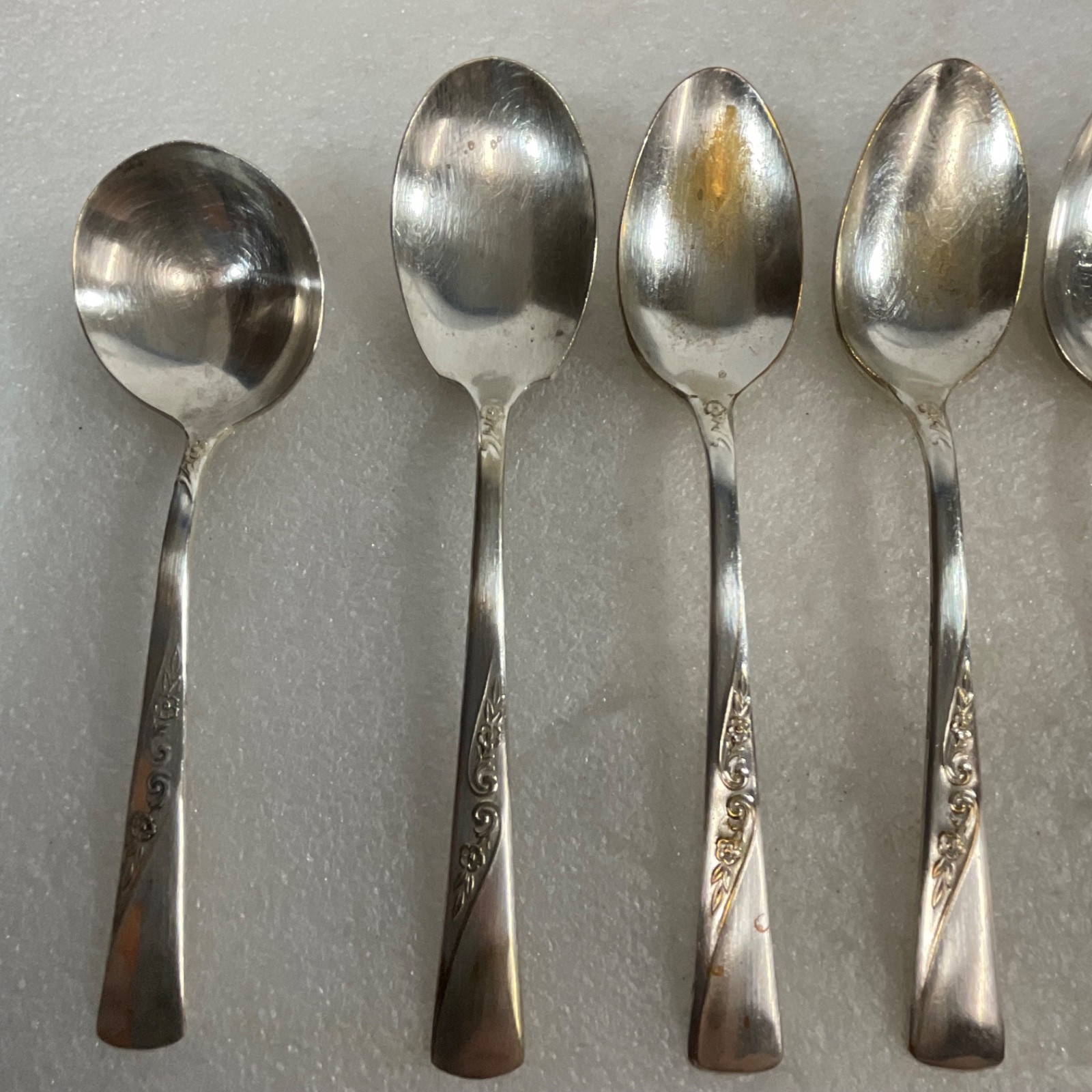 Revelation Silver Plate Spoon Lot 7pc Floral Handle Mixed Flatware - Image 2