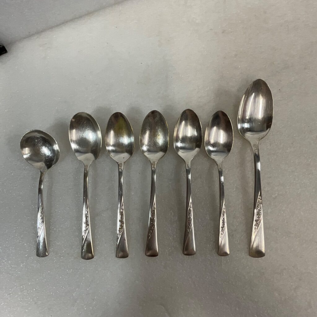 Revelation Silver Plate Spoon Lot 7pc Floral Handle Mixed Flatware - Image 1