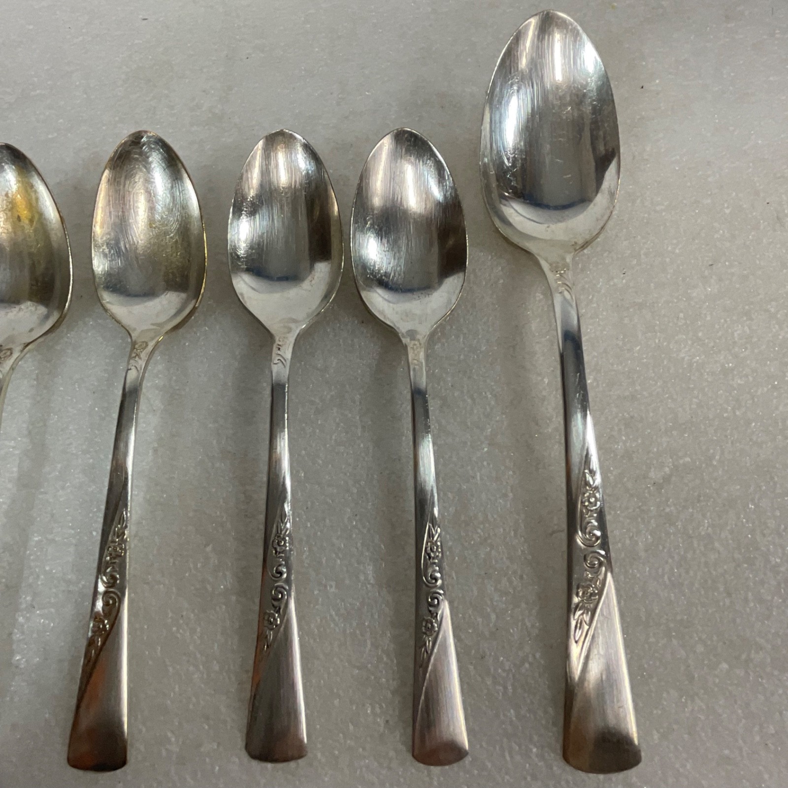 Revelation Silver Plate Spoon Lot 7pc Floral Handle Mixed Flatware - Image 3