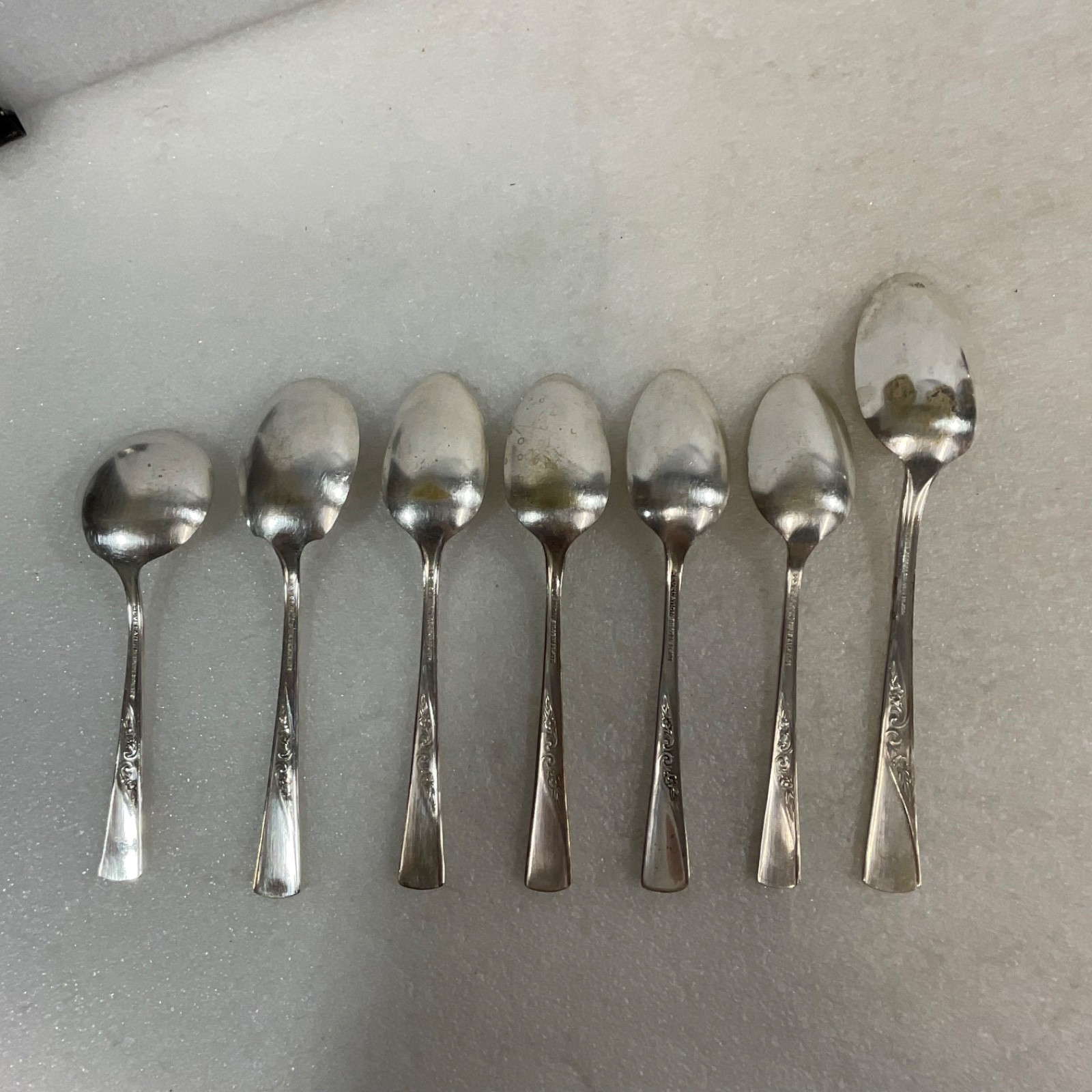 Revelation Silver Plate Spoon Lot 7pc Floral Handle Mixed Flatware - Image 4