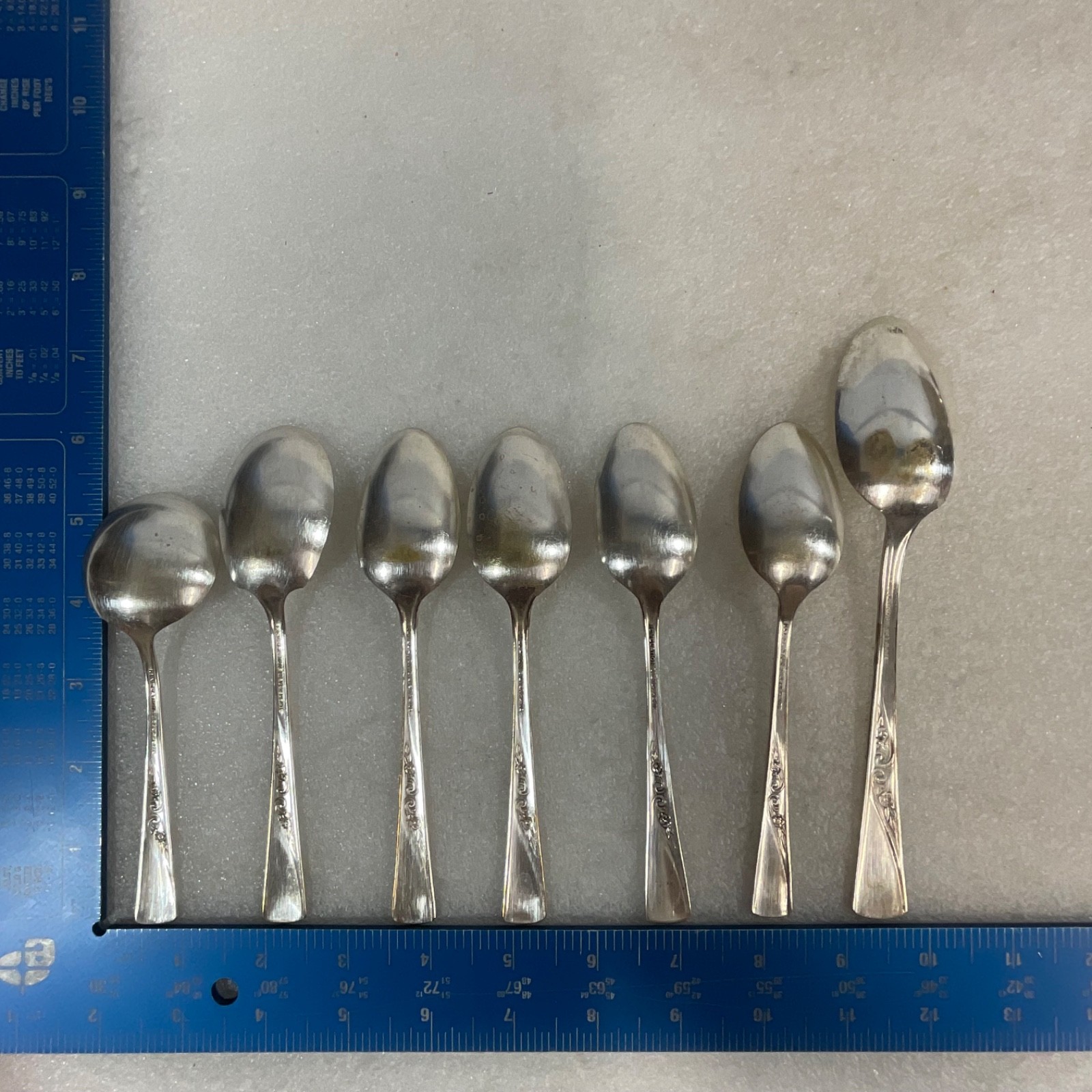 Revelation Silver Plate Spoon Lot 7pc Floral Handle Mixed Flatware - Image 5