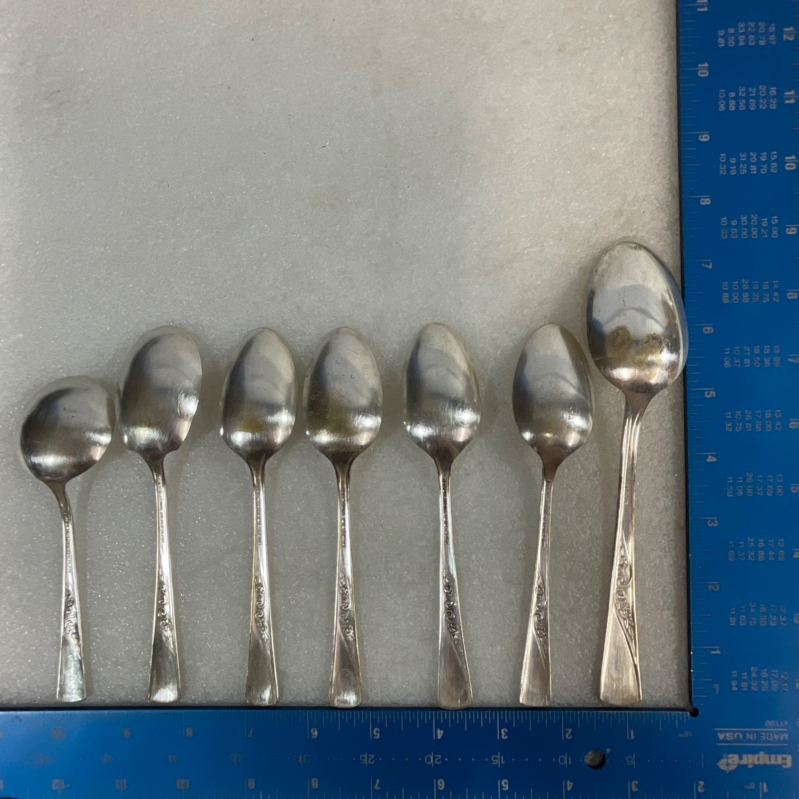 Revelation Silver Plate Spoon Lot 7pc Floral Handle Mixed Flatware - Image 6