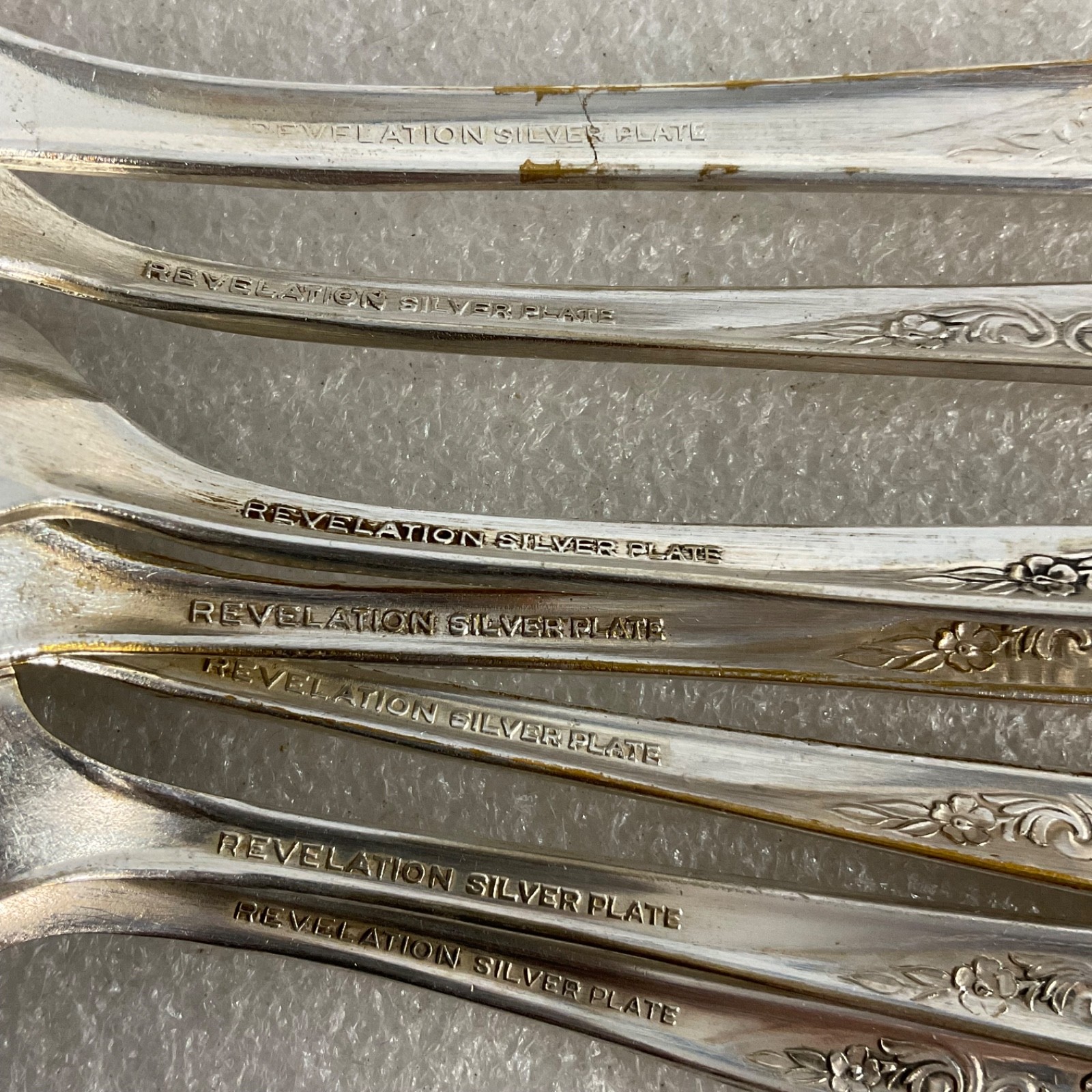 Revelation Silver Plate Spoon Lot 7pc Floral Handle Mixed Flatware - Image 7