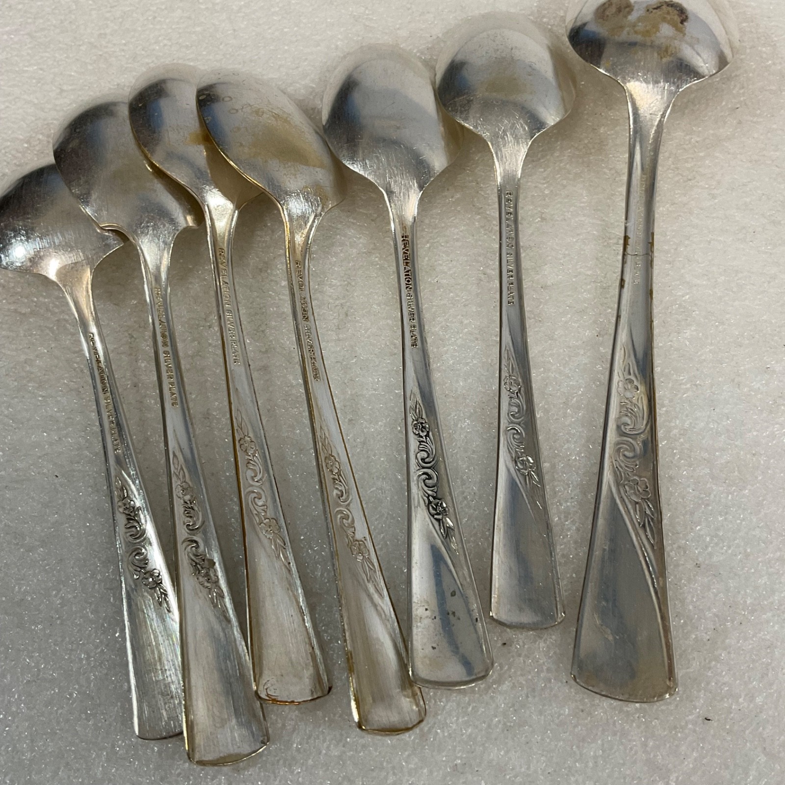Revelation Silver Plate Spoon Lot 7pc Floral Handle Mixed Flatware - Image 9