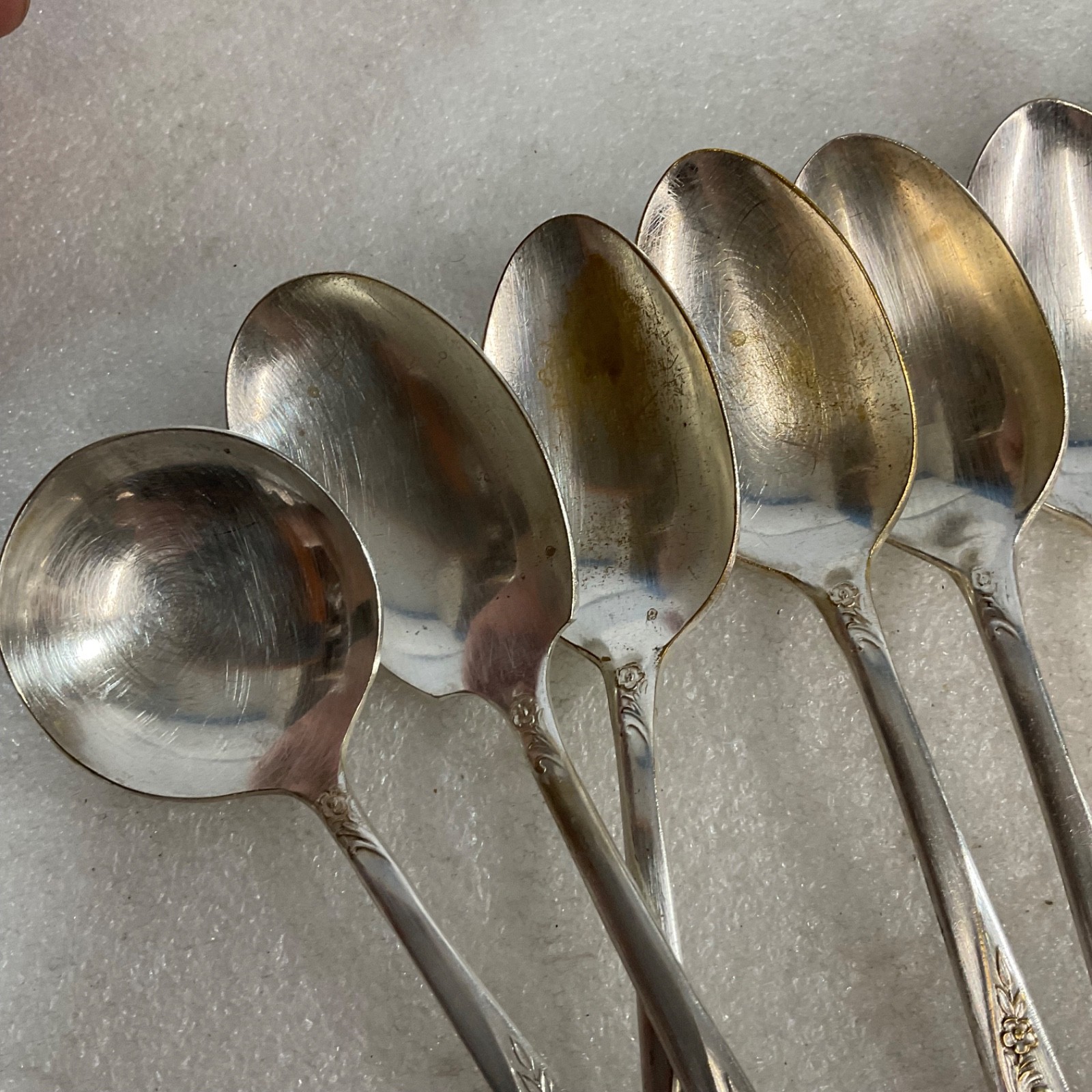 Revelation Silver Plate Spoon Lot 7pc Floral Handle Mixed Flatware - Image 11