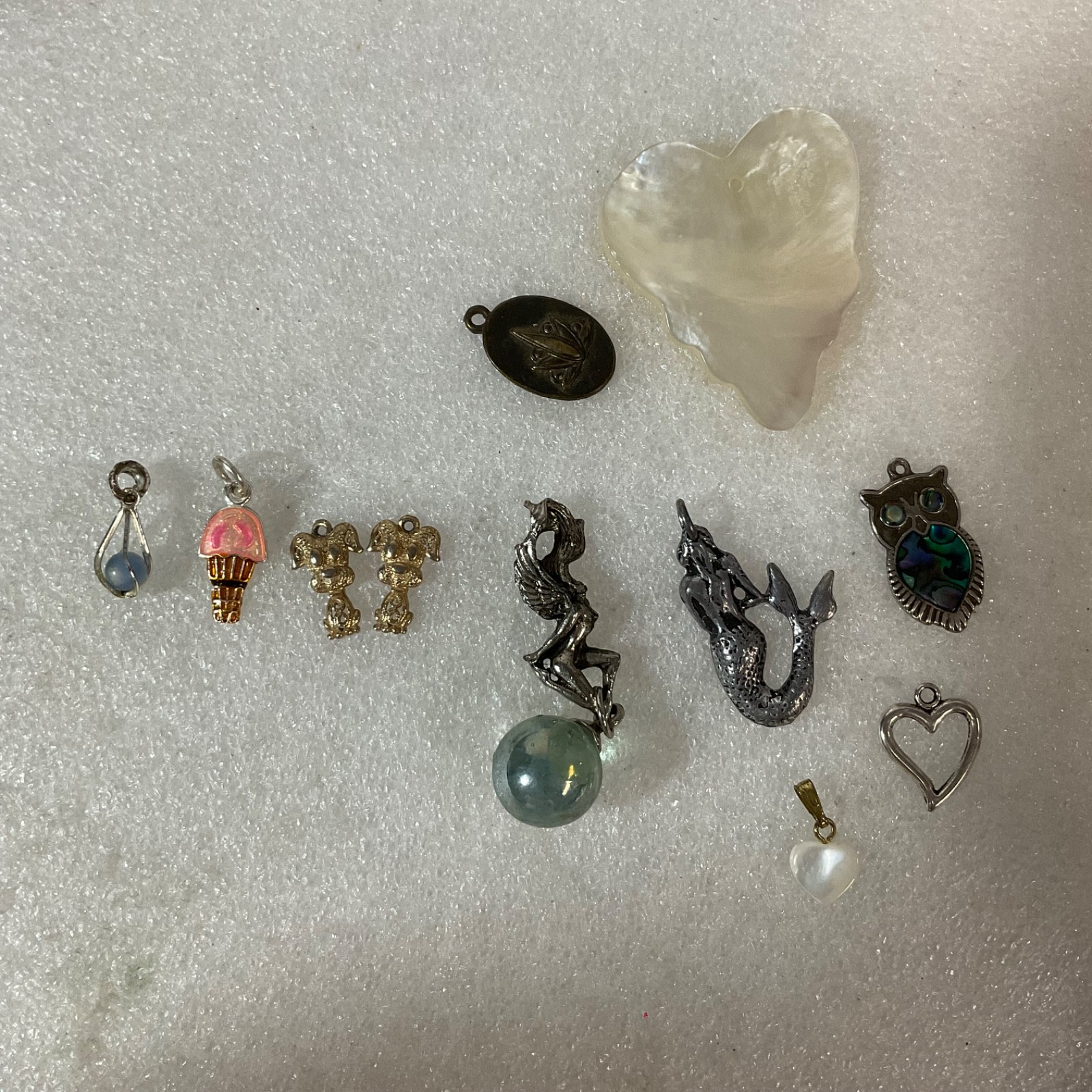 Vintage Modern Pendant Lot Owl Mermaid Angel Heart Shell Dog Charm Jewelry - Image 1