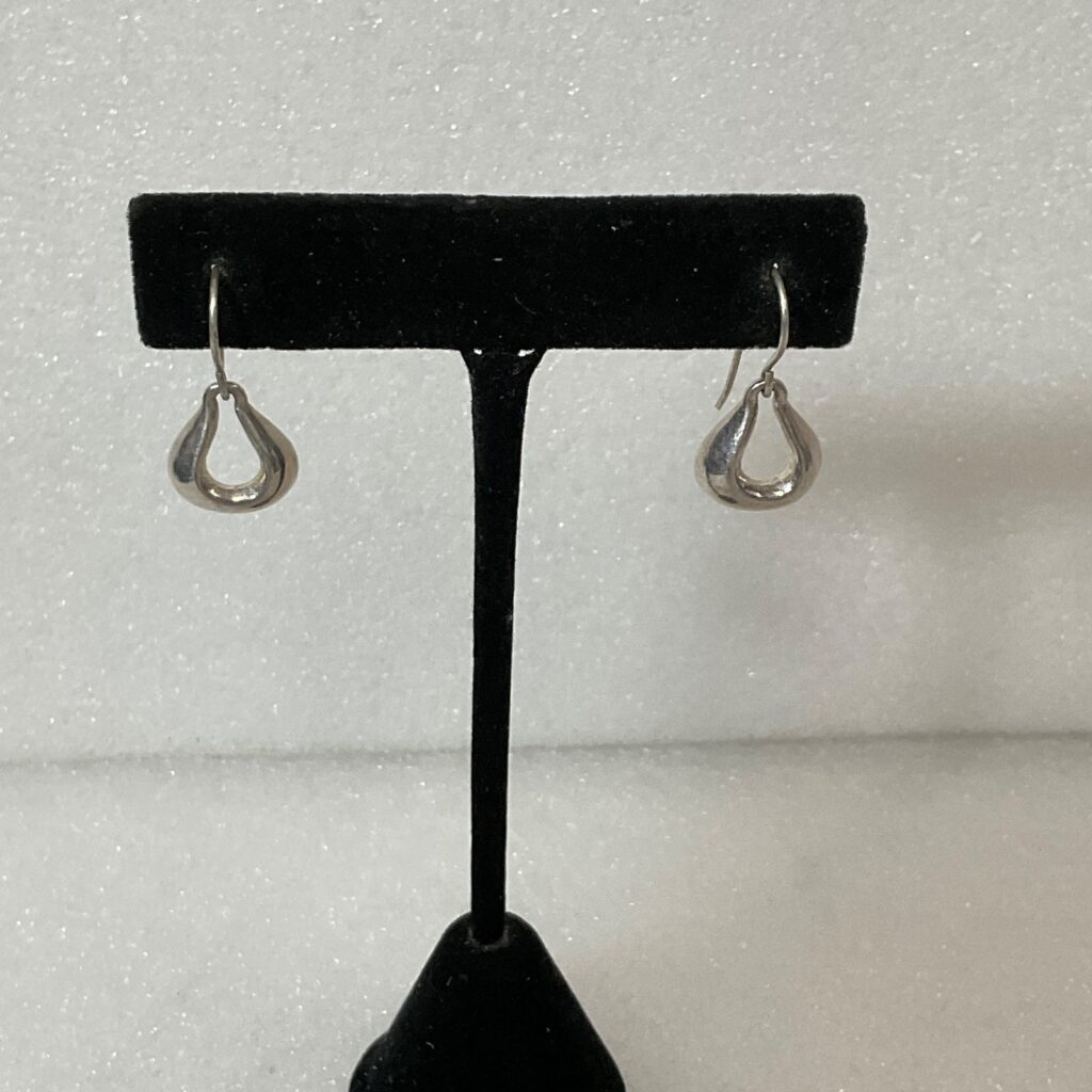 Vintage Silver Tone Teardrop Earrings 1in 3.84g Minimalist Modern Dangle Jewelry - Image 1
