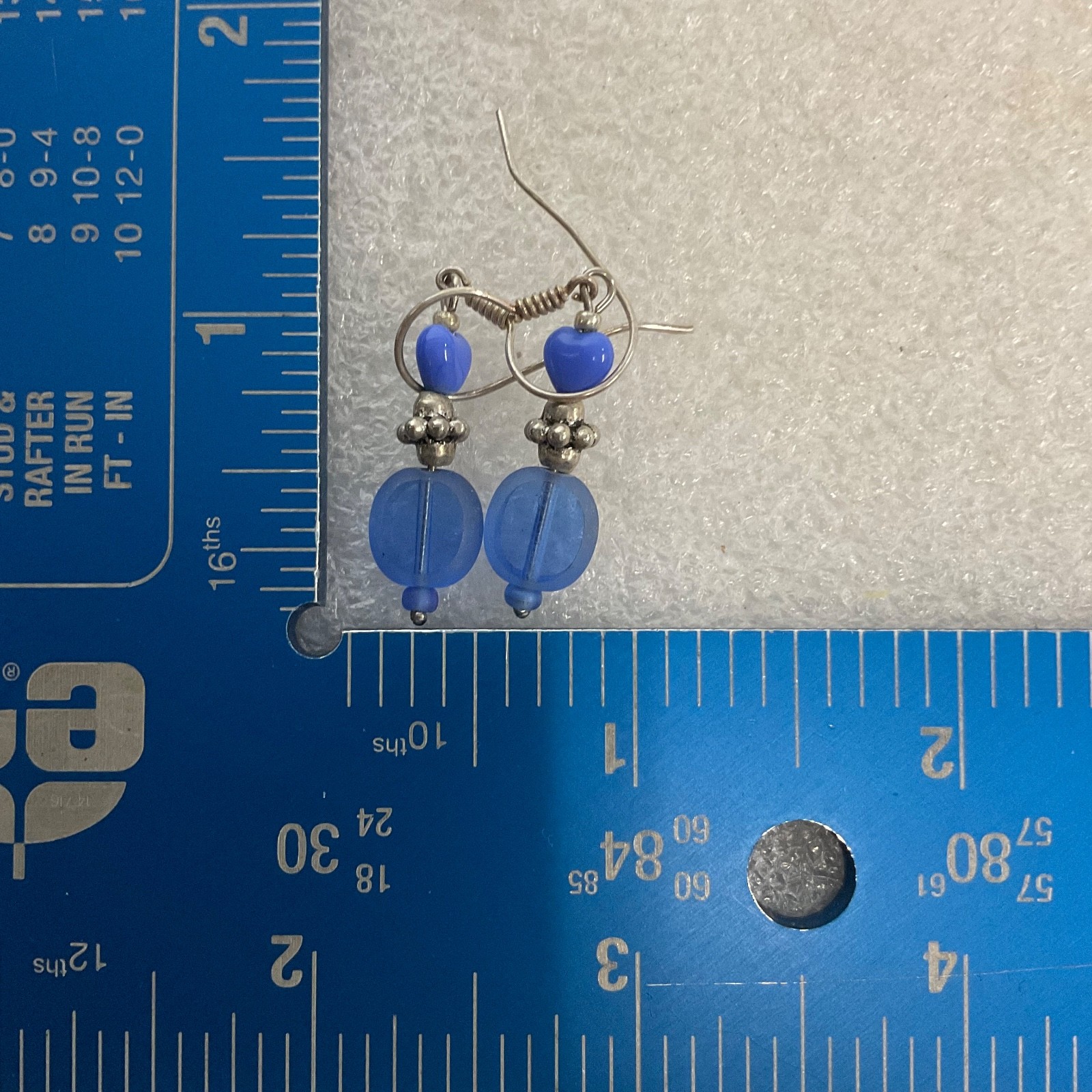 1.5in Blue Beaded Dangle Earrings Silver Tone Hooks Handmade Boho Jewelry 3.67g - Image 6