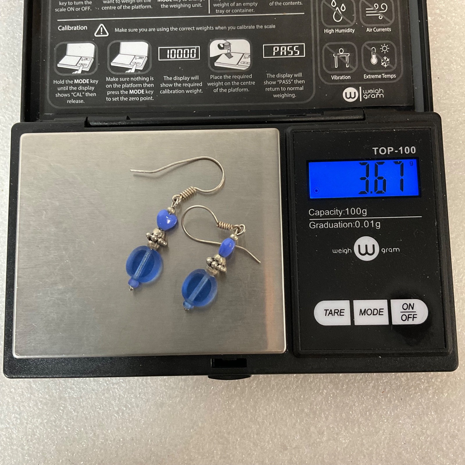 1.5in Blue Beaded Dangle Earrings Silver Tone Hooks Handmade Boho Jewelry 3.67g - Image 5
