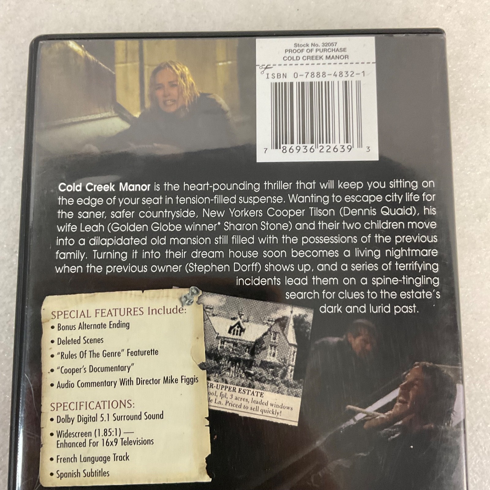 Cold Creek Manor DVD Widescreen Dennis Quaid Sharon Stone Stephen Dorff - Image 4