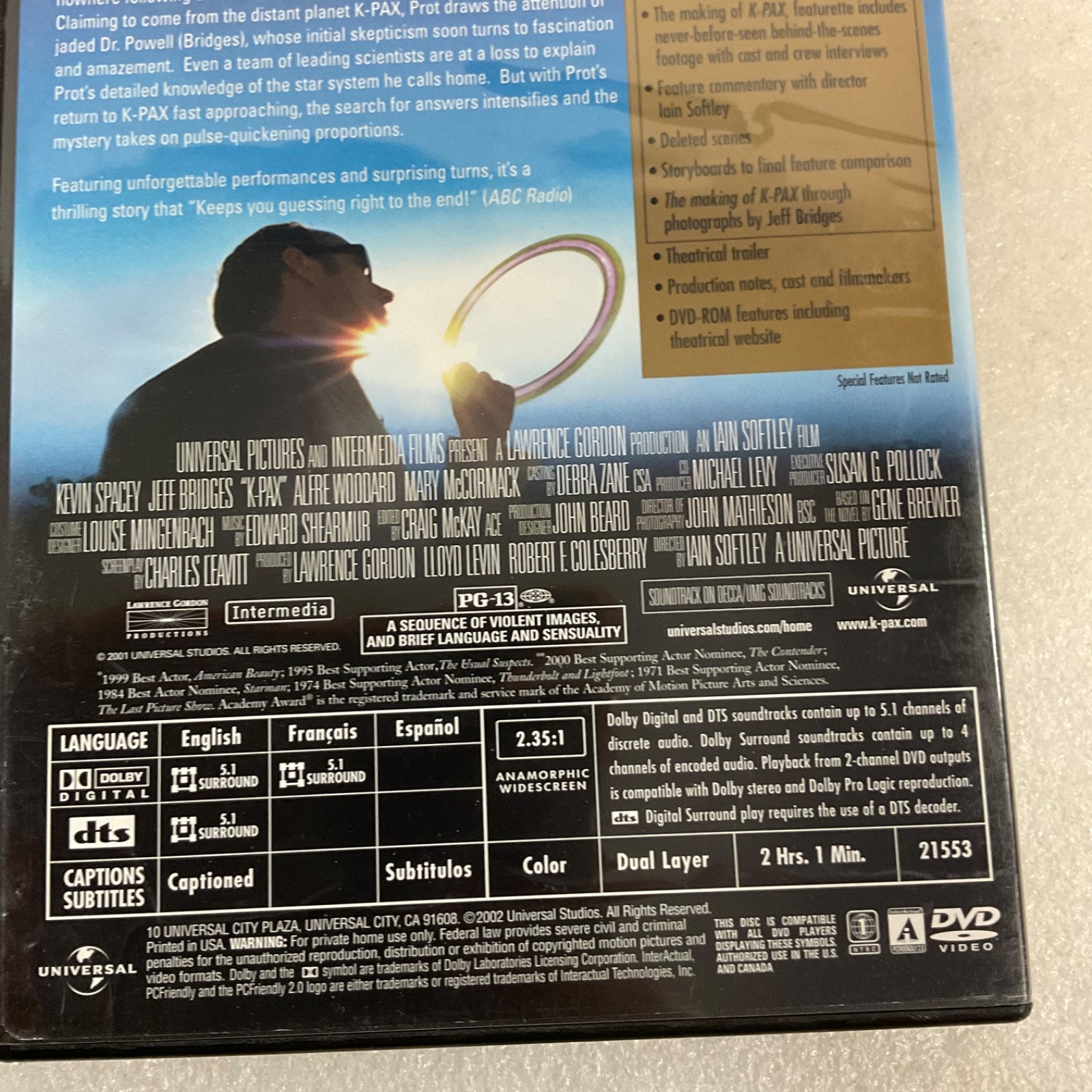 K-PAX DVD Collector's Edition Widescreen Kevin Spacey Jeff Bridges - Image 5