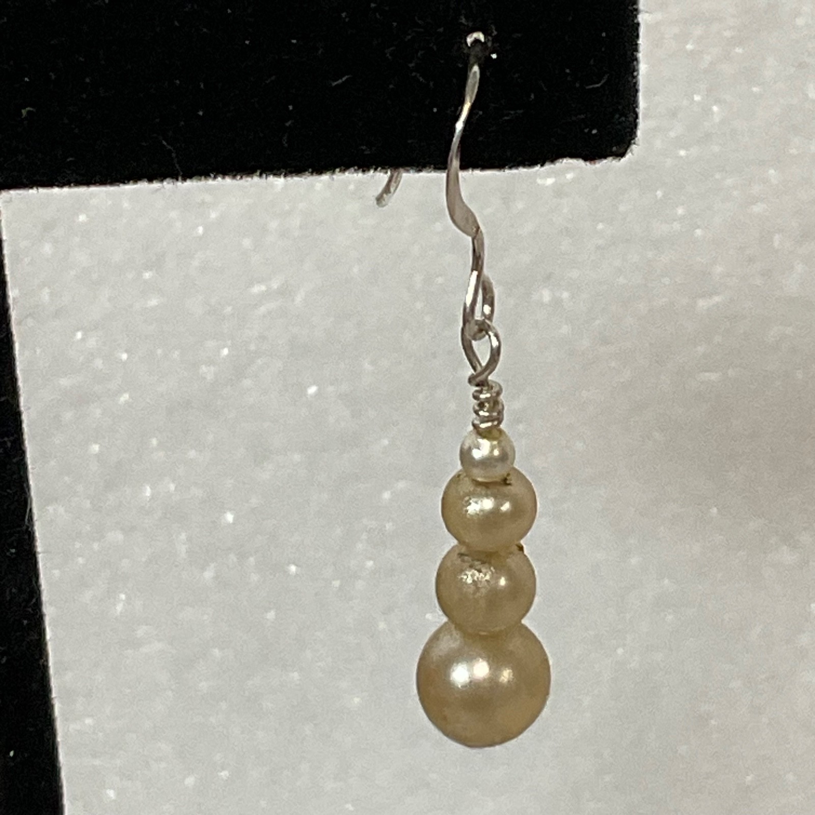 1.5in Pearl Bead Dangle Earrings Silver Tone Hooks Lightweight Classic Style - Image 6