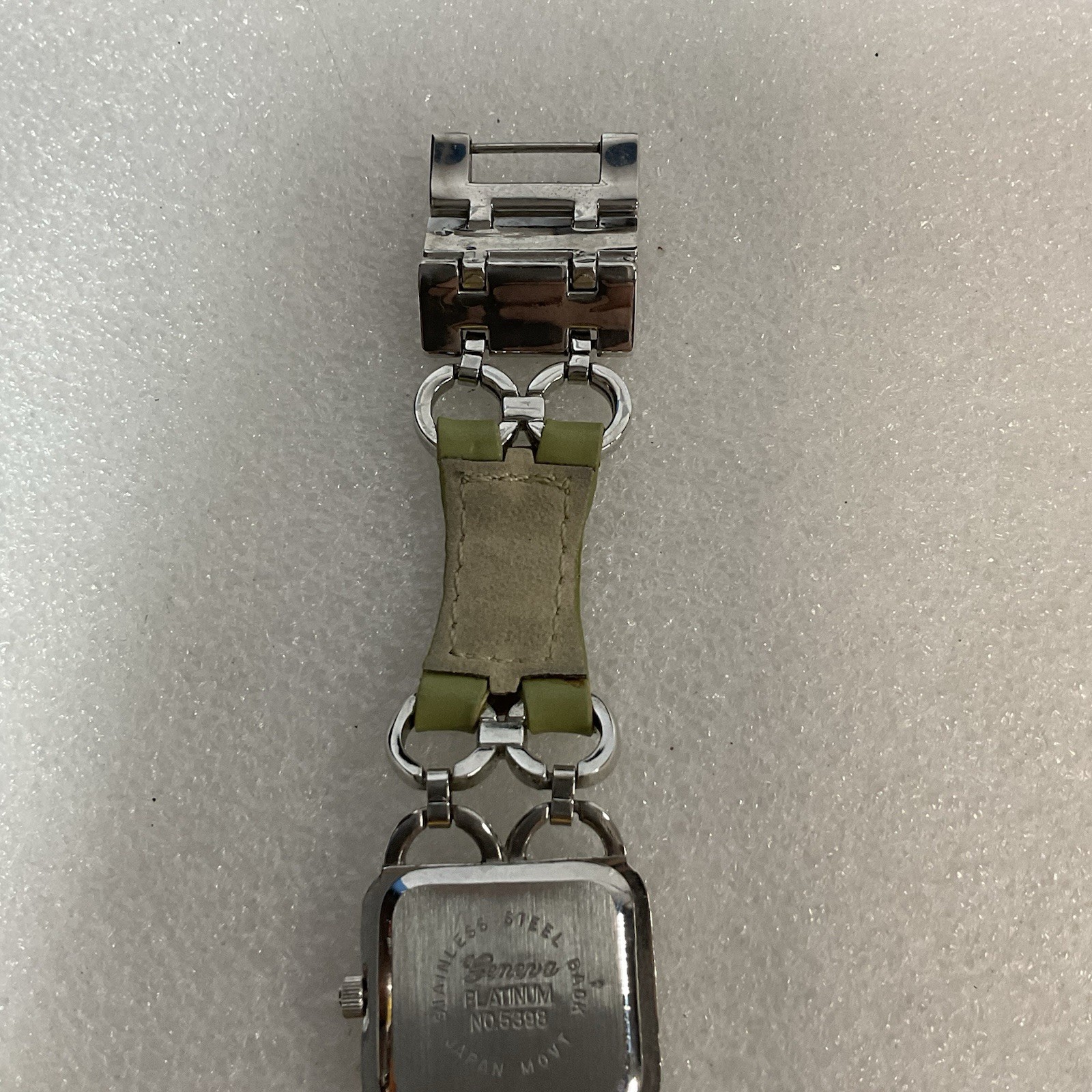 Geneva Platinum No 5398 Watch Leather Metal Band Analog Metallic Green Dial - Image 6