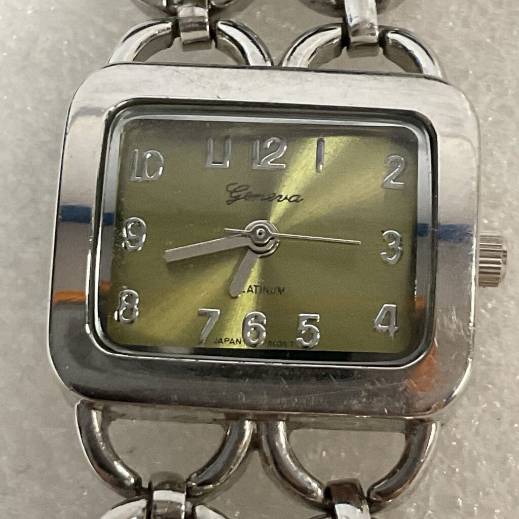 Geneva Platinum No 5398 Watch Leather Metal Band Analog Metallic Green Dial - Image 1