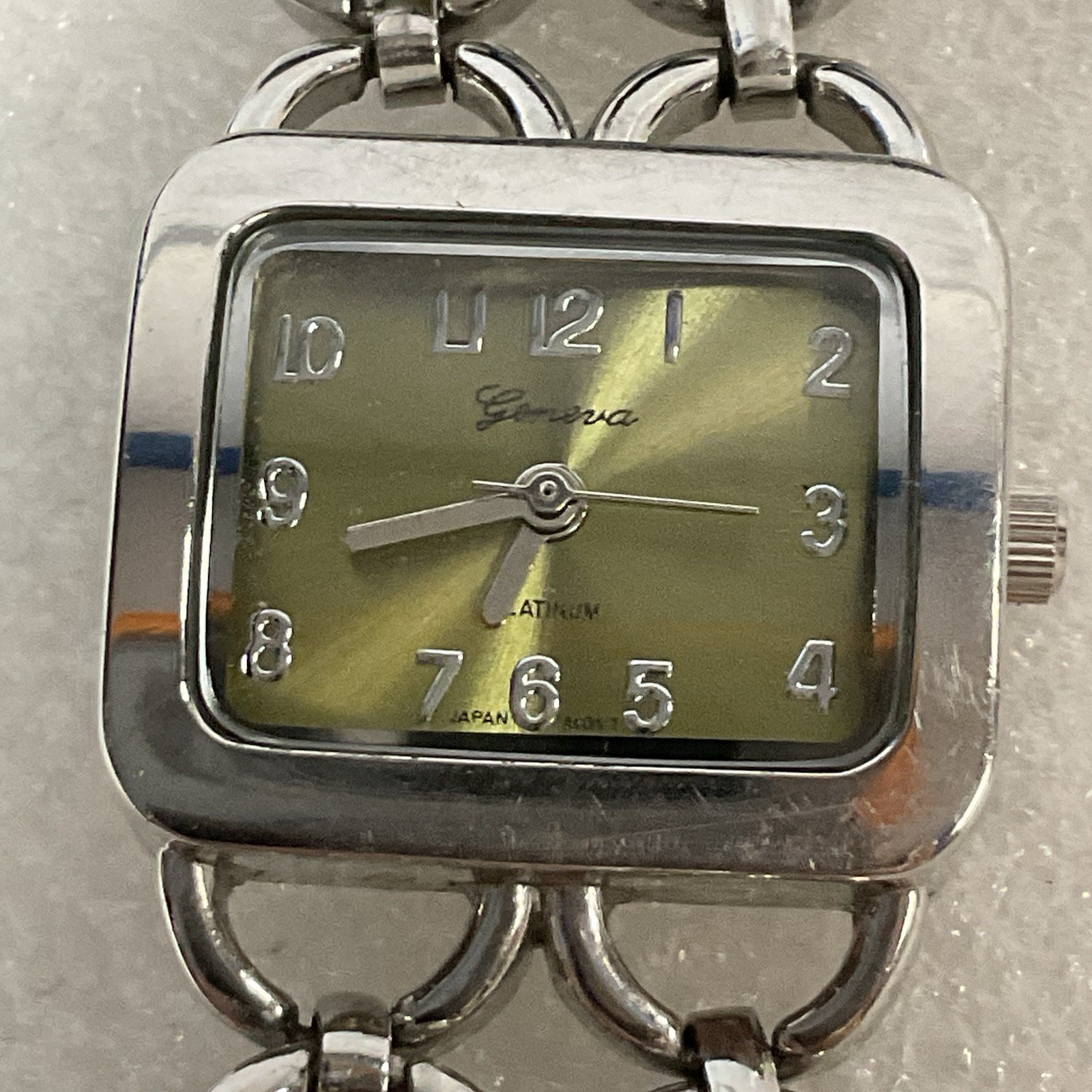 Geneva Platinum No 5398 Watch Leather Metal Band Analog Metallic Green Dial - Image 1