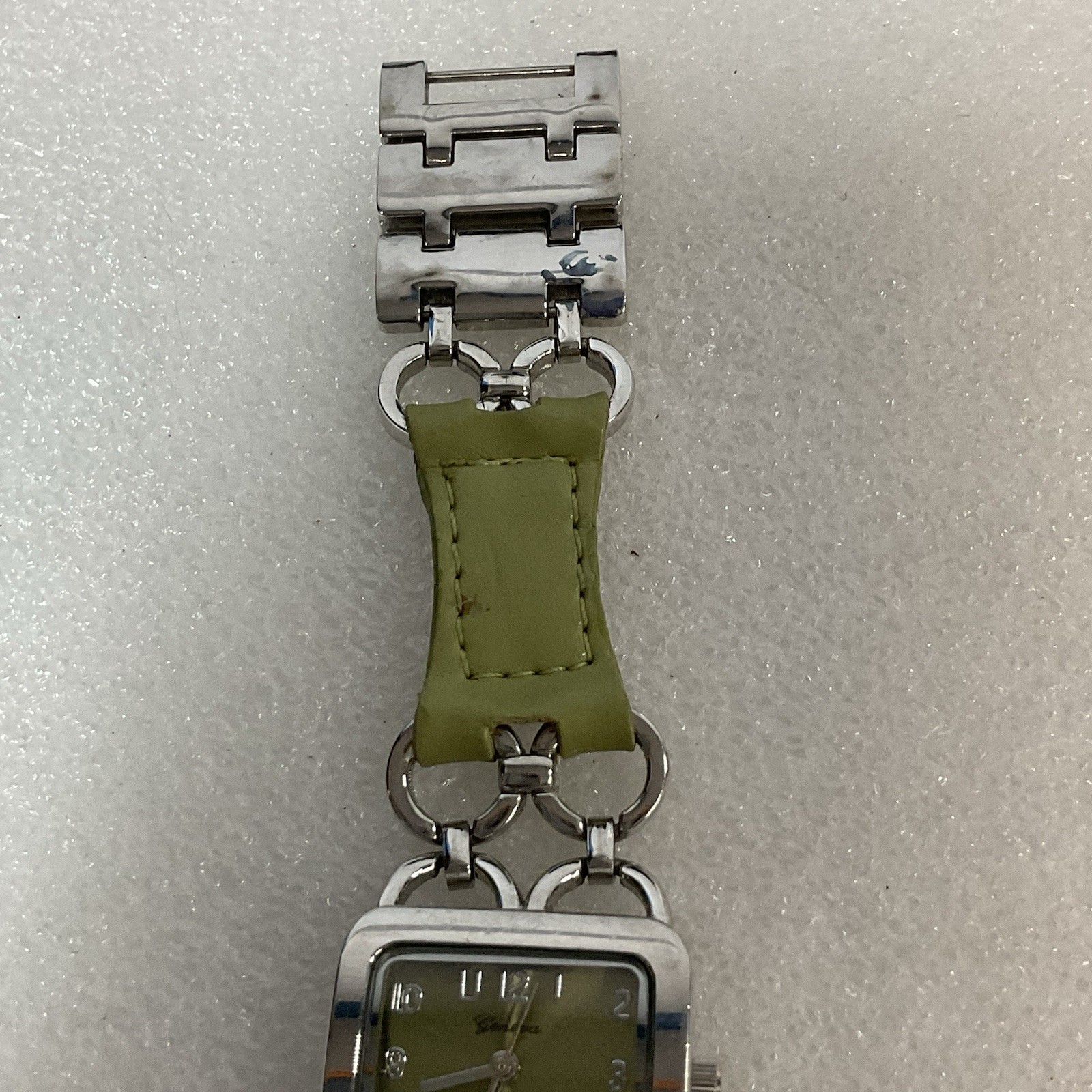 Geneva Platinum No 5398 Watch Leather Metal Band Analog Metallic Green Dial - Image 12