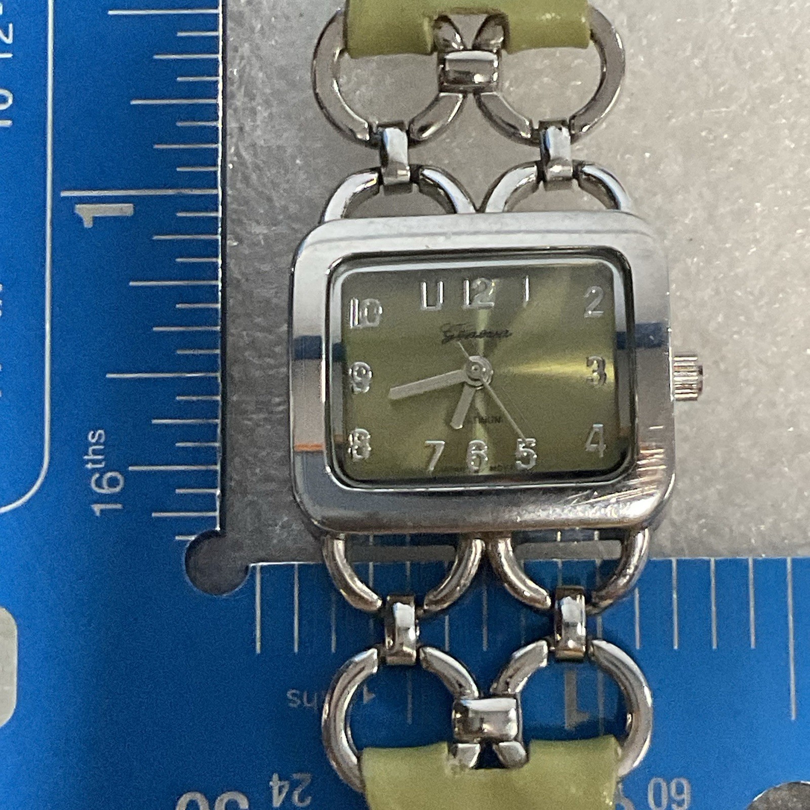 Geneva Platinum No 5398 Watch Leather Metal Band Analog Metallic Green Dial - Image 15