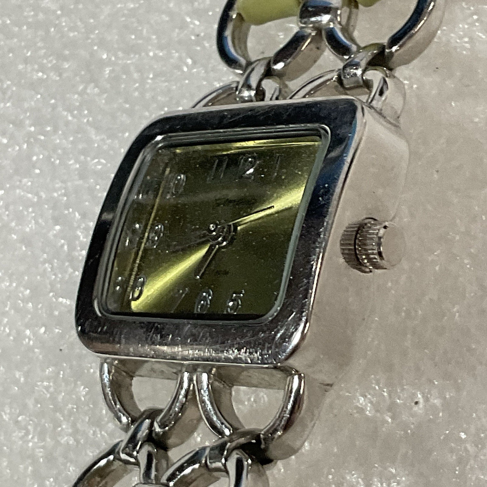 Geneva Platinum No 5398 Watch Leather Metal Band Analog Metallic Green Dial - Image 14