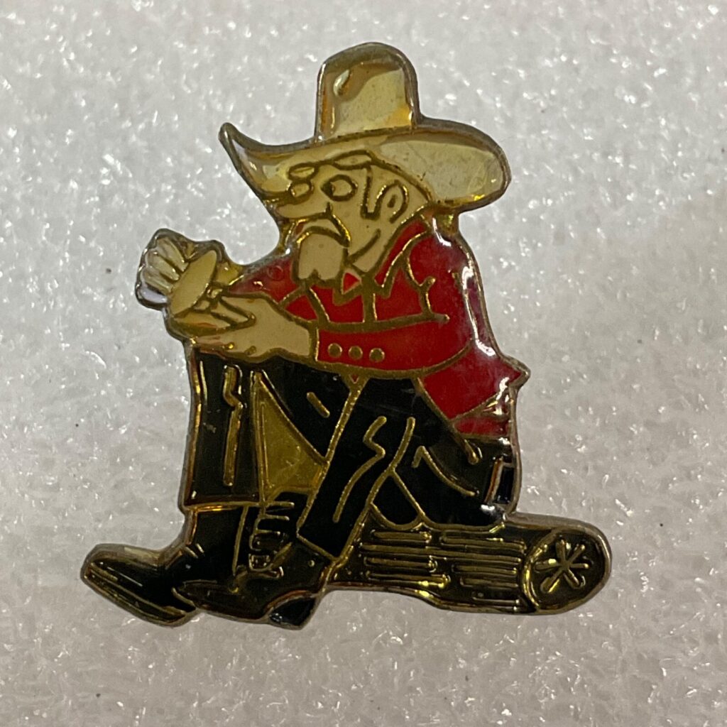 Vintage Cowboy Sitting On Log Enamel on Metal 1” Pin GnuCollectibles - Image 1