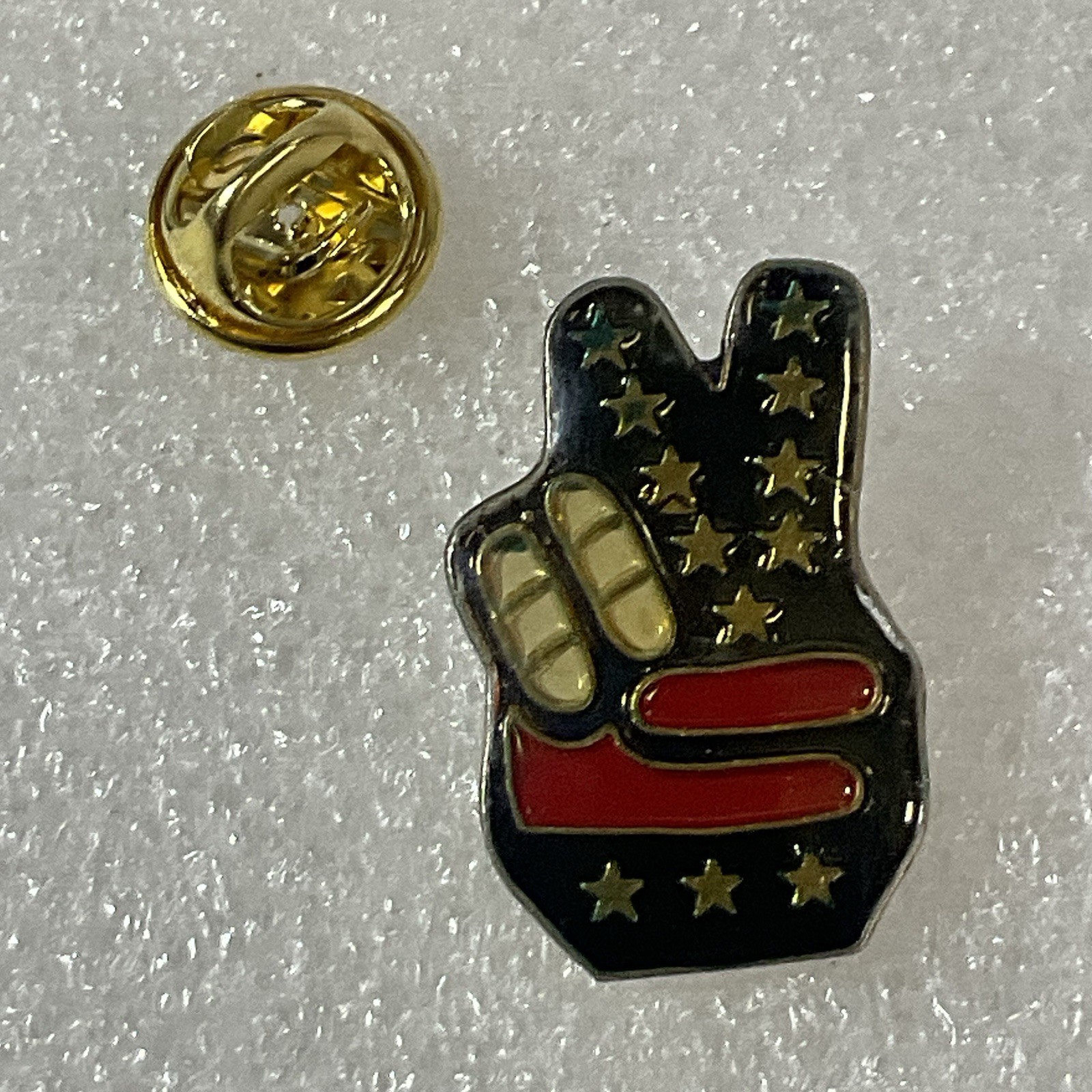 Peace Sign Hand Red White & Blue Anti War Sentiment Vintage 1” Metal Enamel Pin - Image 3