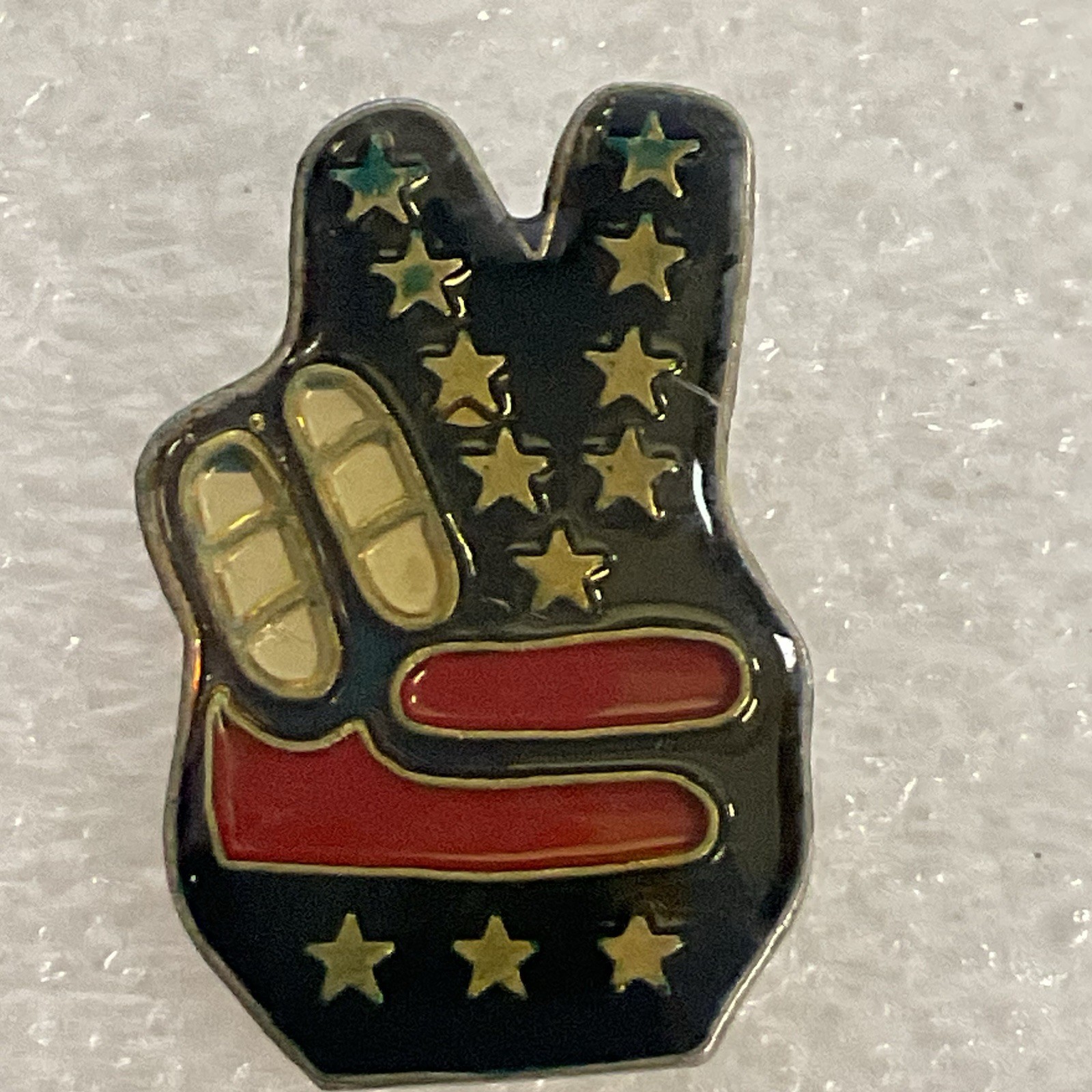 Peace Sign Hand Red White & Blue Anti War Sentiment Vintage 1” Metal Enamel Pin - Image 1