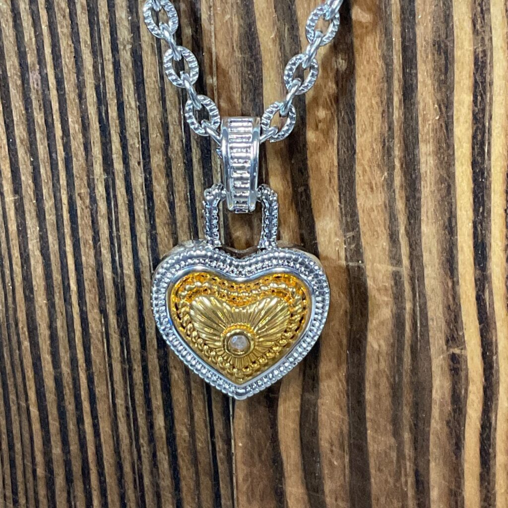 18in Two Tone Heart Pendant Necklace Silver Gold Tone Rope Chain 0.48oz Fashion - Image 1
