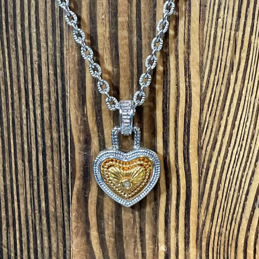 18in Silver Gold Tone Heart Necklace Rope Chain Pendant Romantic Fashion Jewelry - Image 1