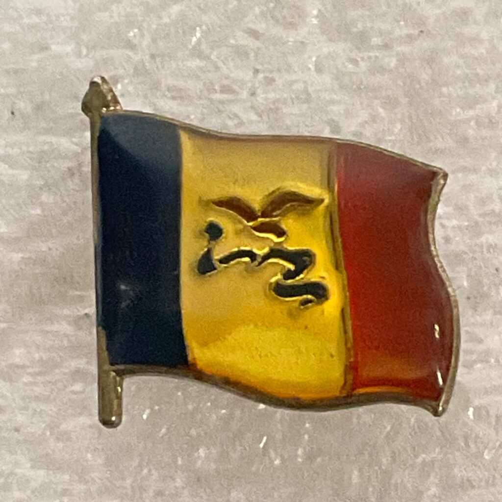 Vintage Romanian Tricolor Flag Pin 1in Enamel Gold Tone Eagle & Serpent Design M - Image 1