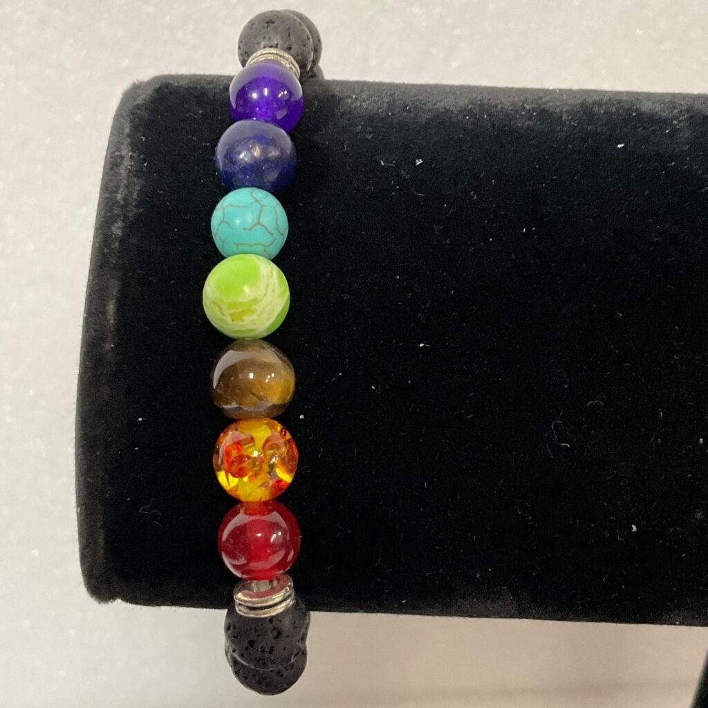 6.75in Chakra Lava Stone Beaded Bracelet Multicolor Elastic Aromatherapy Yoga - Image 1