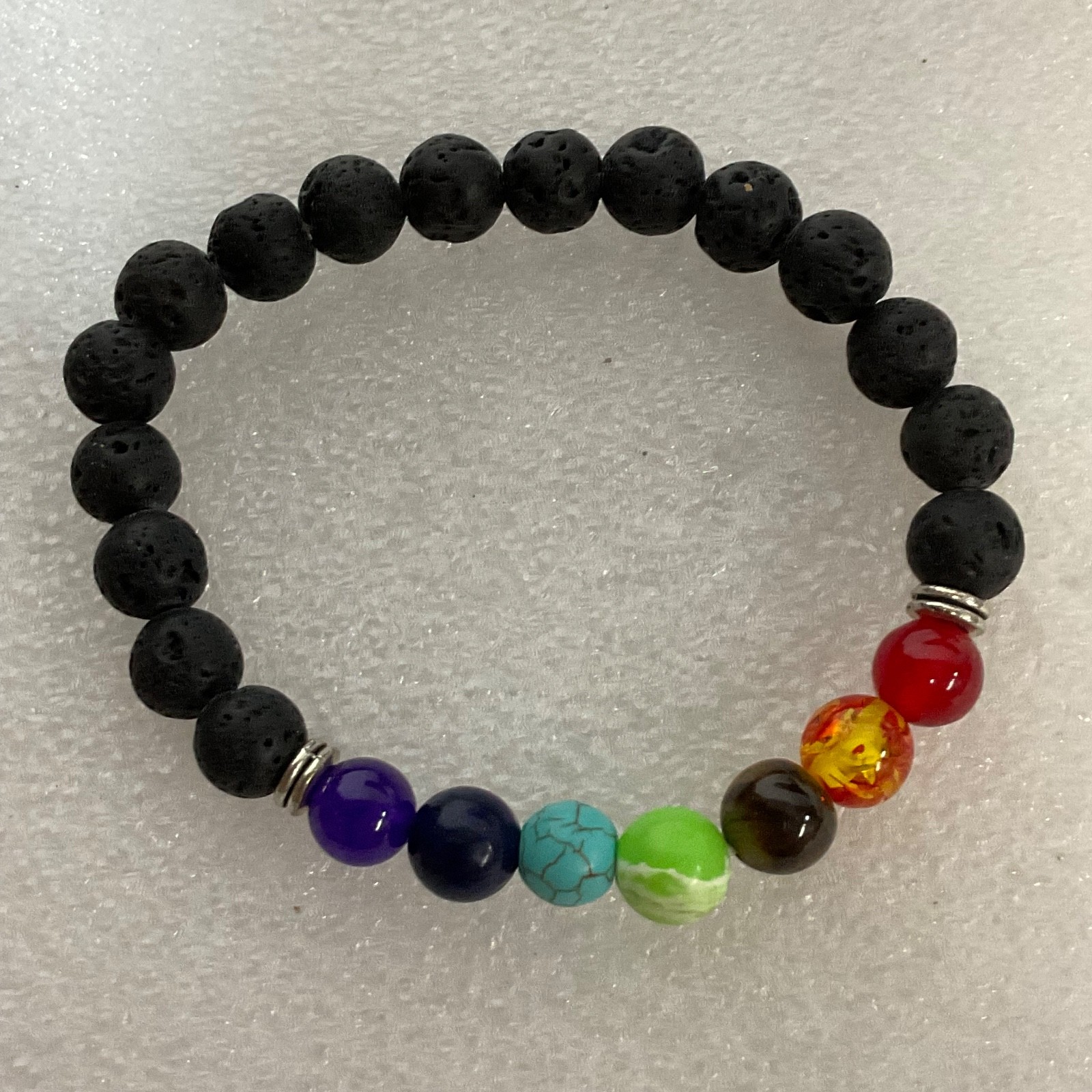 6.75in Chakra Lava Stone Beaded Bracelet Multicolor Elastic Aromatherapy Yoga - Image 2