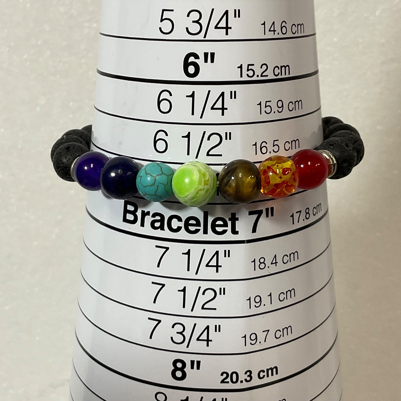 6.75in Chakra Lava Stone Beaded Bracelet Multicolor Elastic Aromatherapy Yoga - Image 3