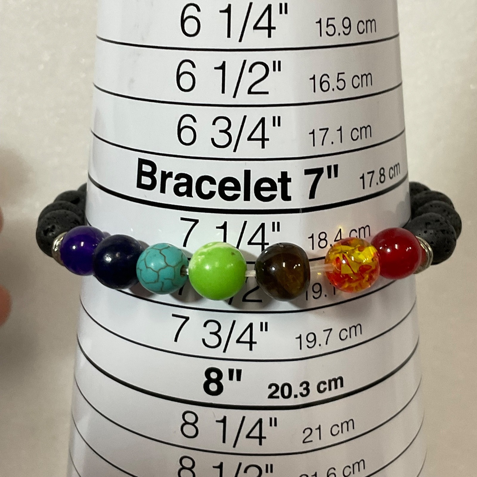 6.75in Chakra Lava Stone Beaded Bracelet Multicolor Elastic Aromatherapy Yoga - Image 4