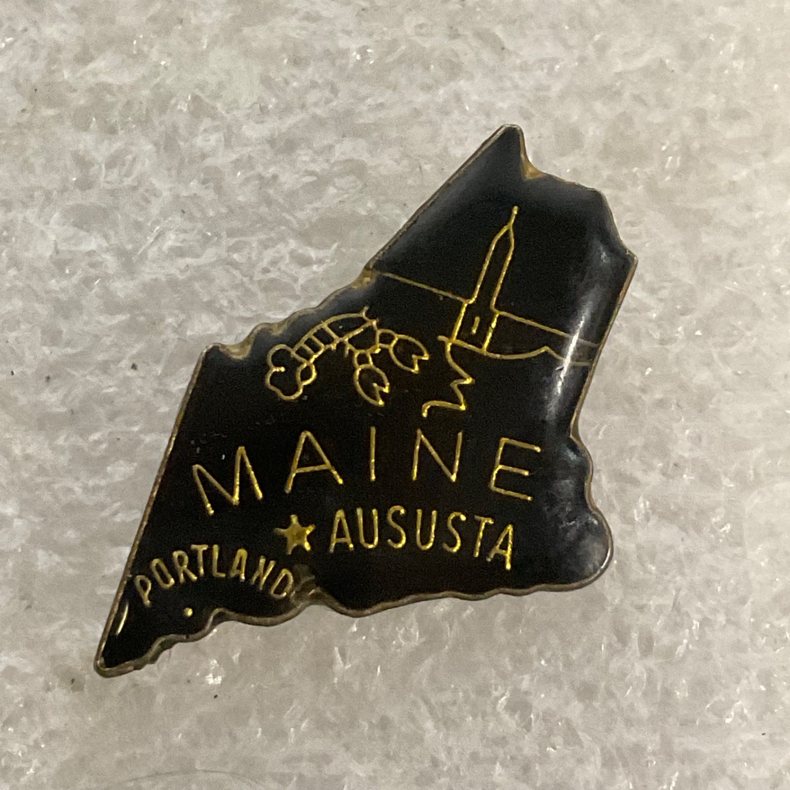 Vintage Maine State Pin Black Enamel Gold Tone Lobster Design 1in Souvenir - Image 1