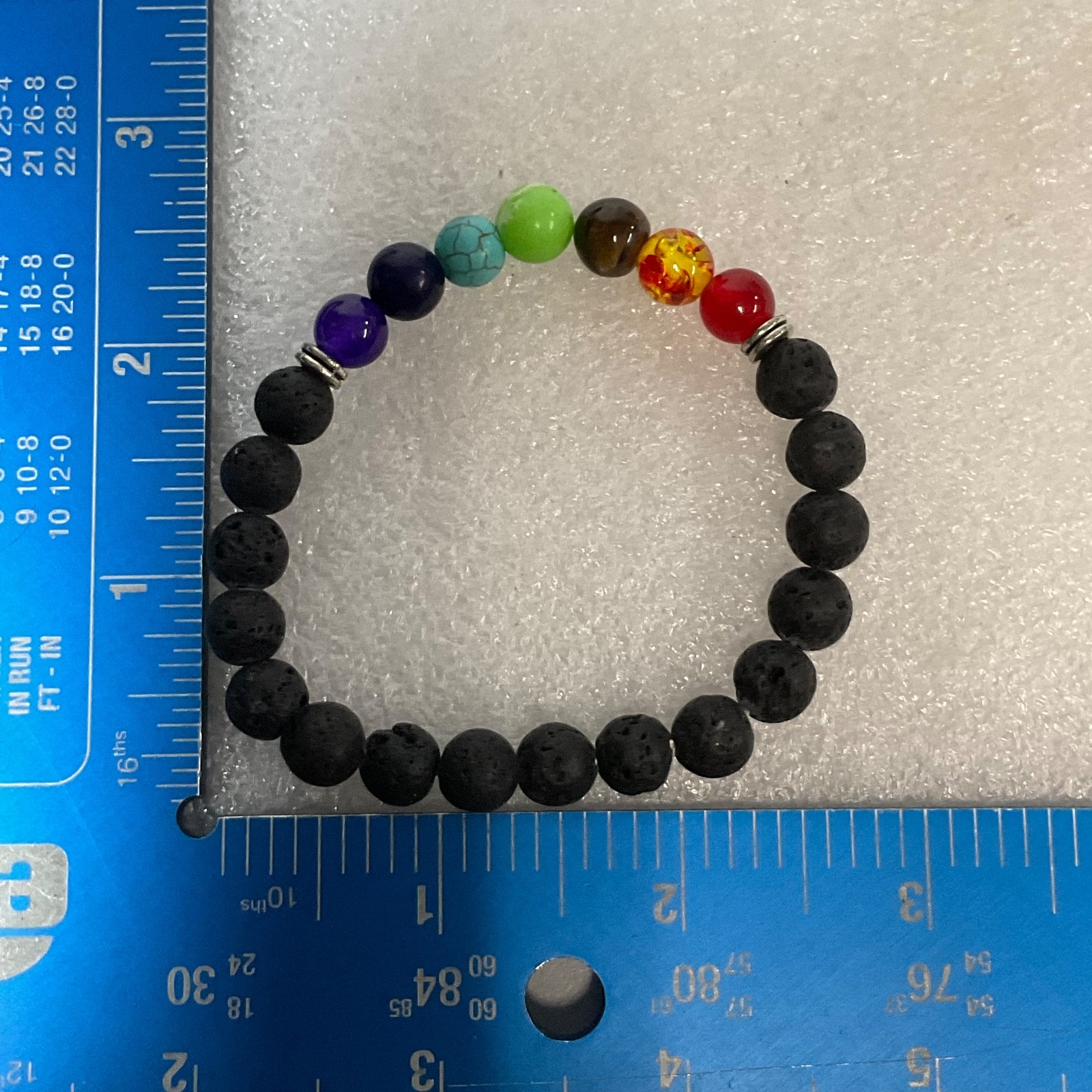 6.75in Chakra Lava Stone Beaded Bracelet Multicolor Elastic Aromatherapy Yoga - Image 5