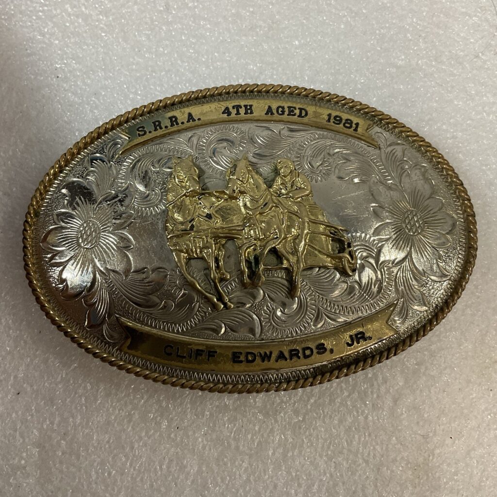 Montana Silversmiths German Silver SRRA 4thAged 1981 Cliff EdwardsJr Belt Buckle - Image 1