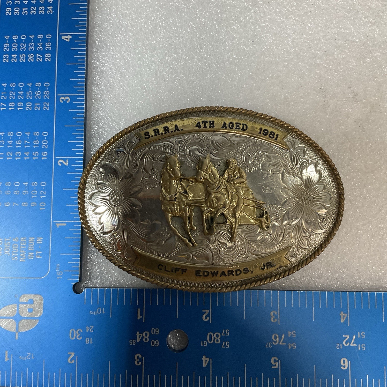 Montana Silversmiths German Silver SRRA 4thAged 1981 Cliff EdwardsJr Belt Buckle - Image 3