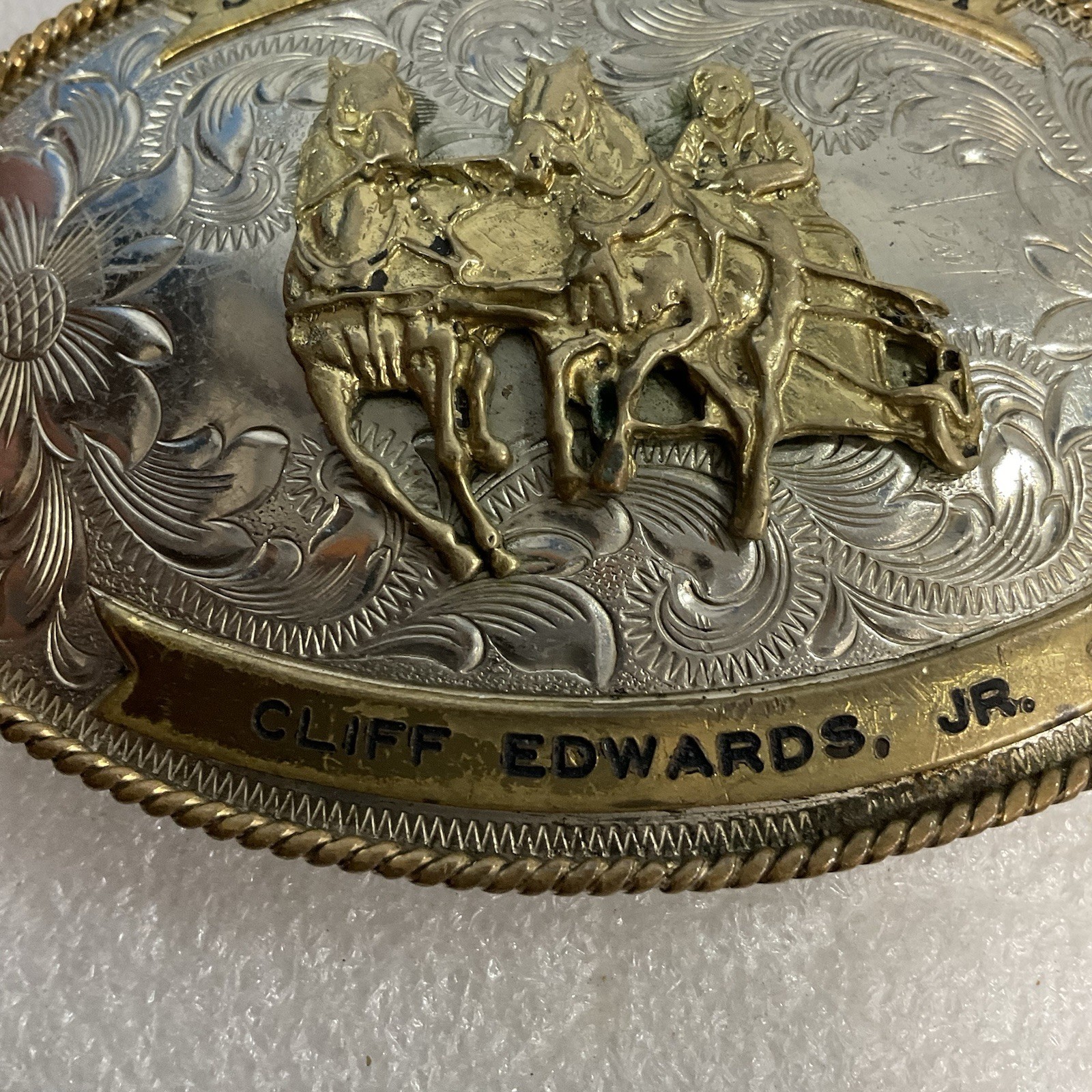 Montana Silversmiths German Silver SRRA 4thAged 1981 Cliff EdwardsJr Belt Buckle - Image 6