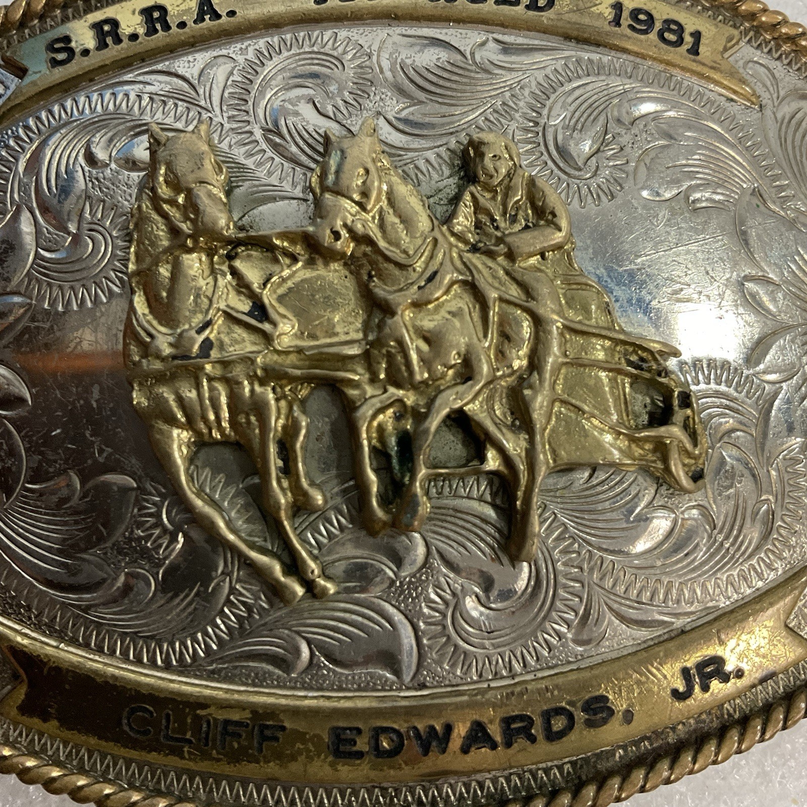 Montana Silversmiths German Silver SRRA 4thAged 1981 Cliff EdwardsJr Belt Buckle - Image 8