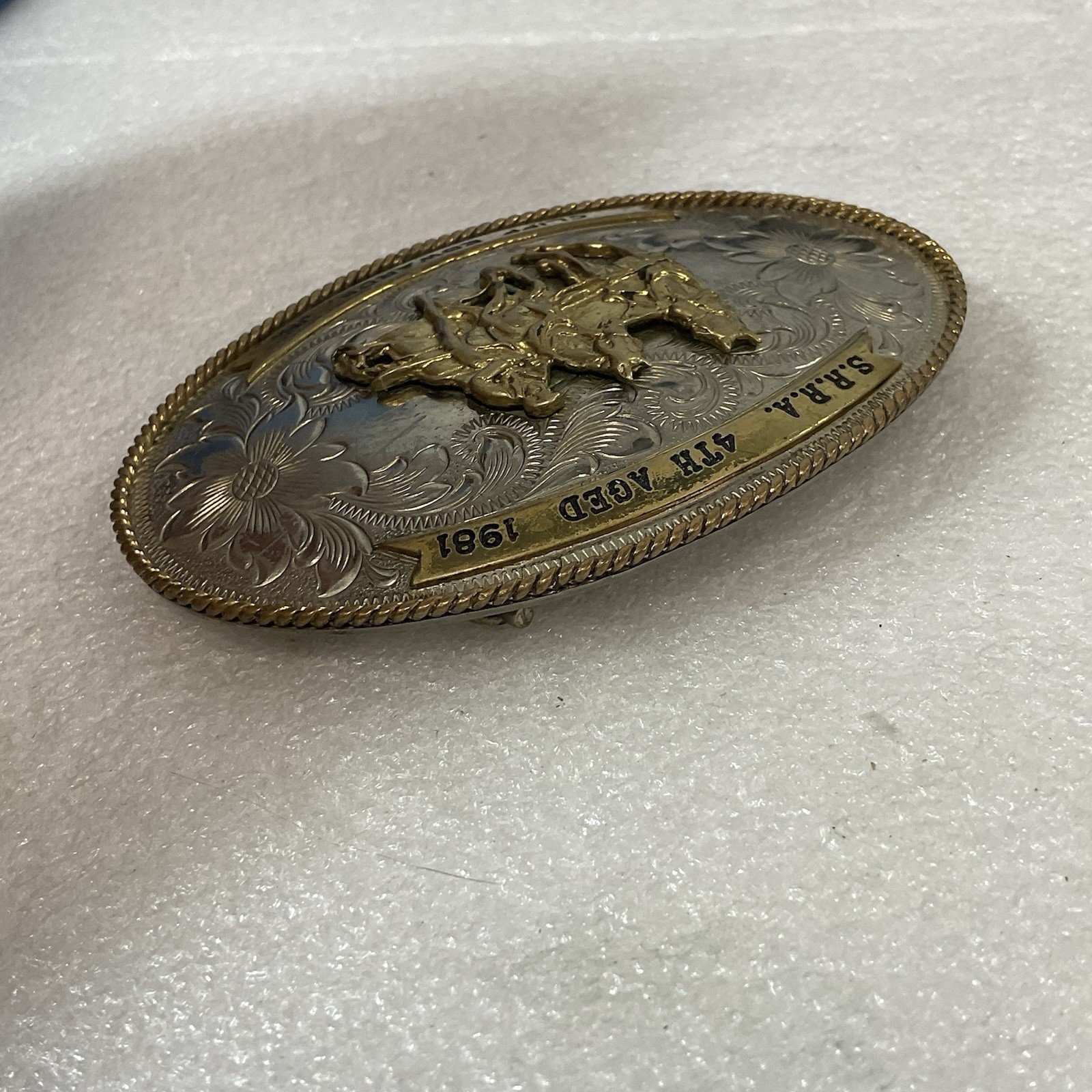 Montana Silversmiths German Silver SRRA 4thAged 1981 Cliff EdwardsJr Belt Buckle - Image 9