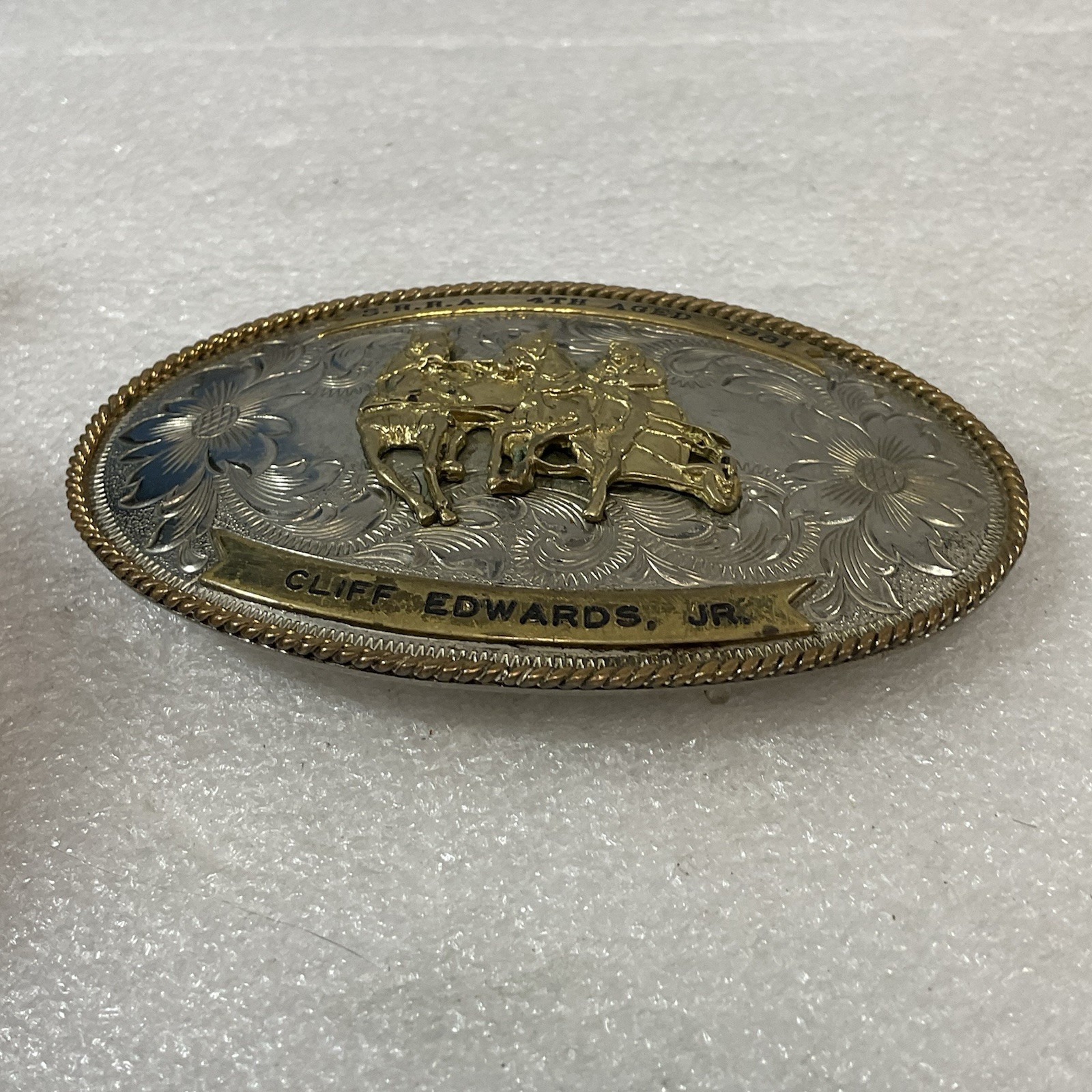 Montana Silversmiths German Silver SRRA 4thAged 1981 Cliff EdwardsJr Belt Buckle - Image 11