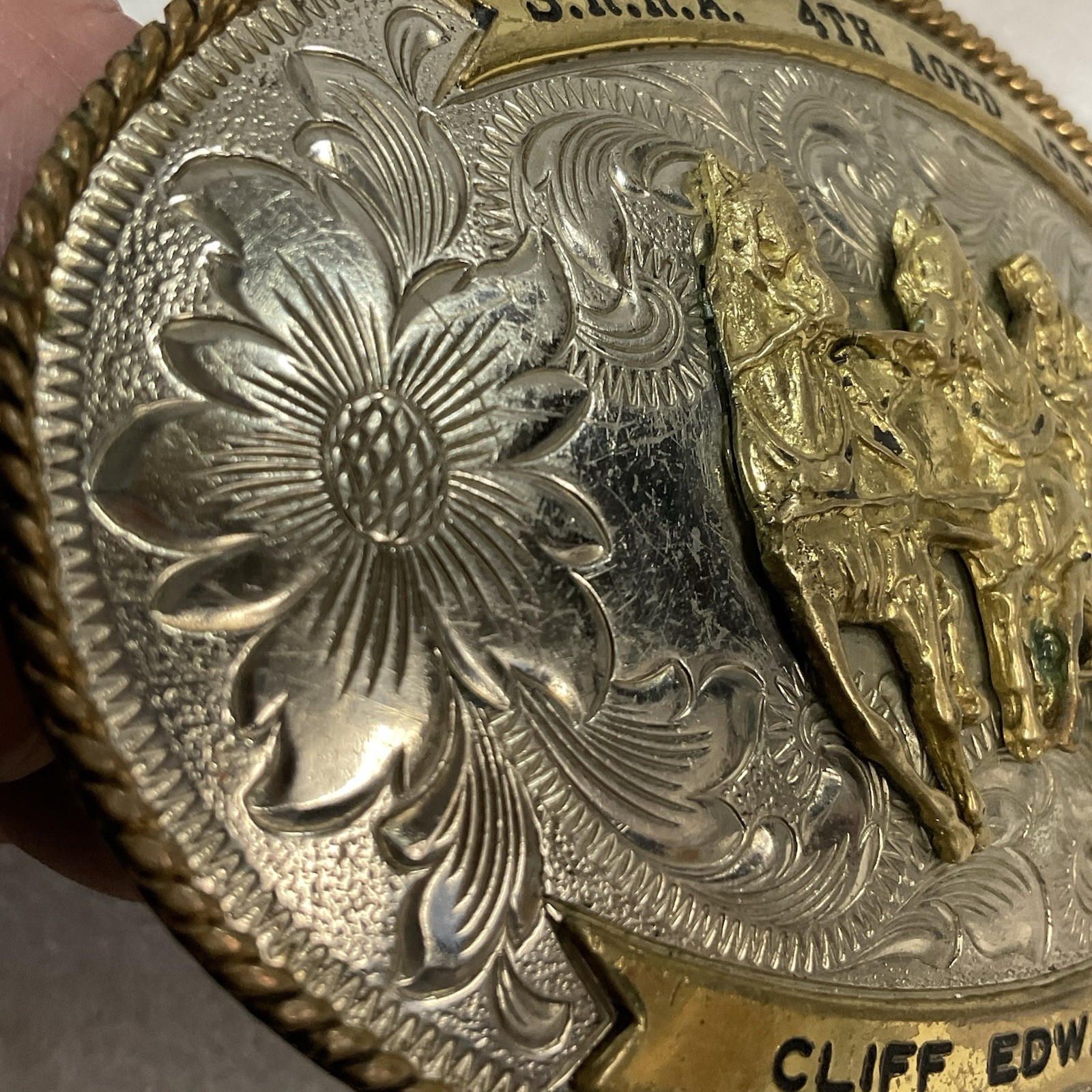Montana Silversmiths German Silver SRRA 4thAged 1981 Cliff EdwardsJr Belt Buckle - Image 18