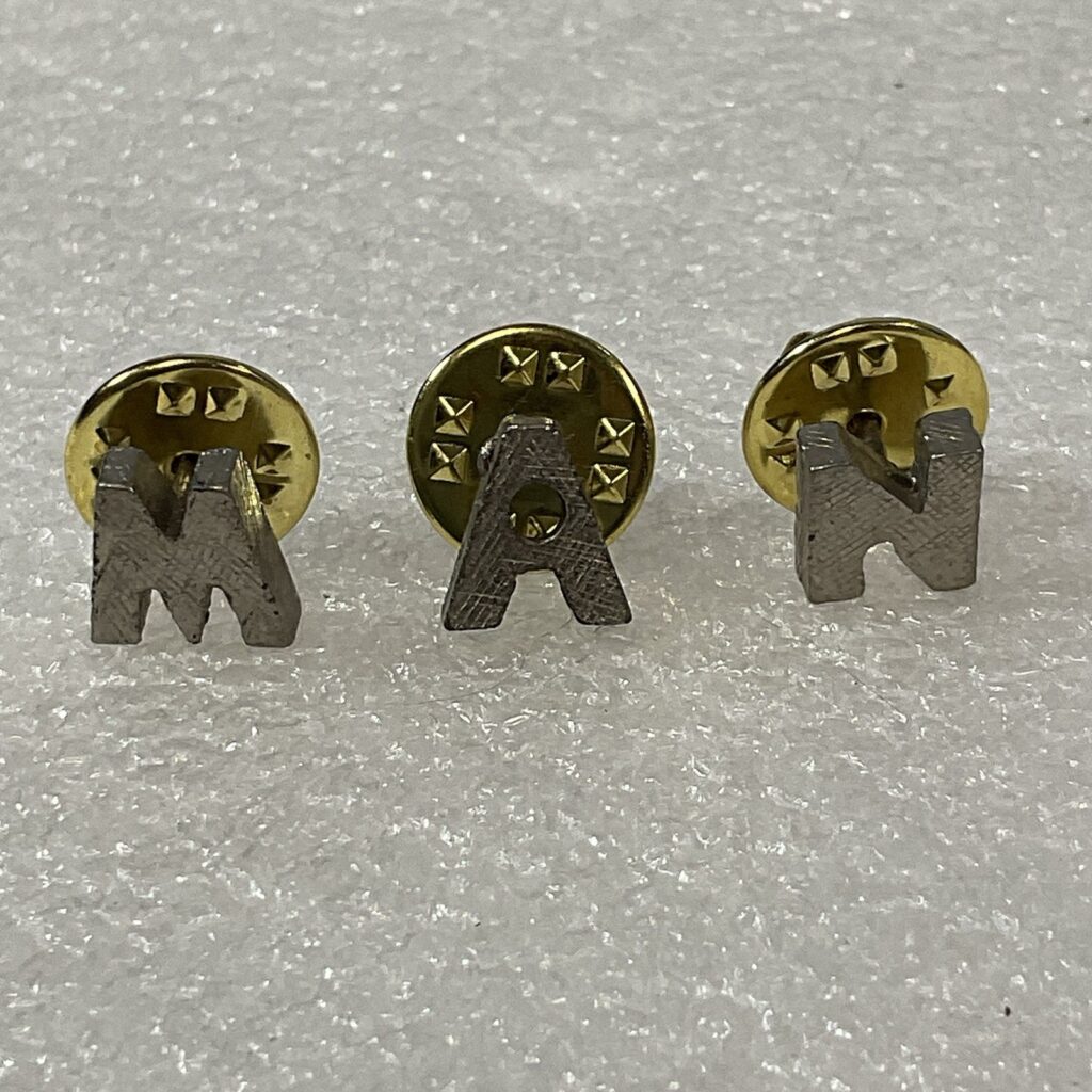 Vintage M A N Letter Metal Pin Pinbacks GnuCollectibles - Image 1