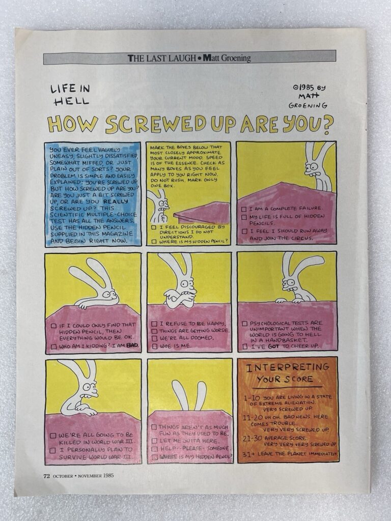 Life in Hell Comic Page by Matt Groening 1985 Vintage Magazine Art RARE - Image 1