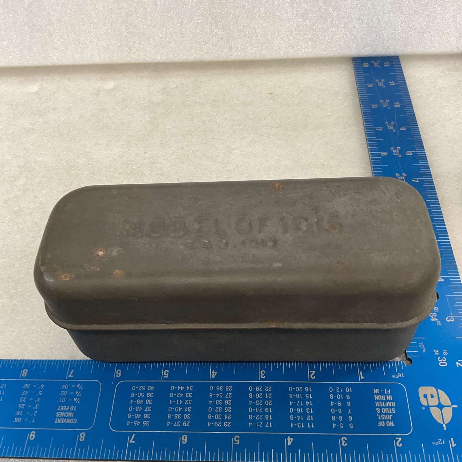 Model of 1916 Embossed Metal Storage Tin Box Case 7 in - Image 9