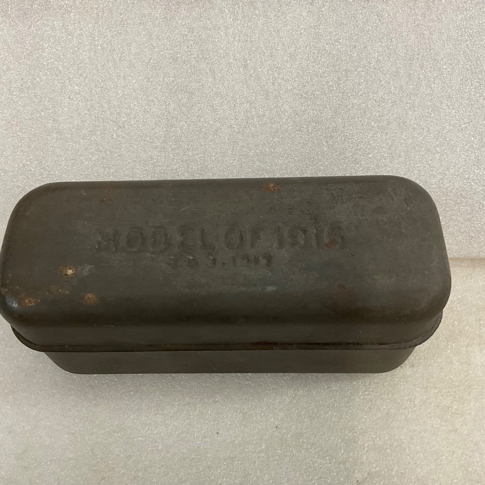 Model of 1916 Embossed Metal Storage Tin Box Case 7 in - Image 1