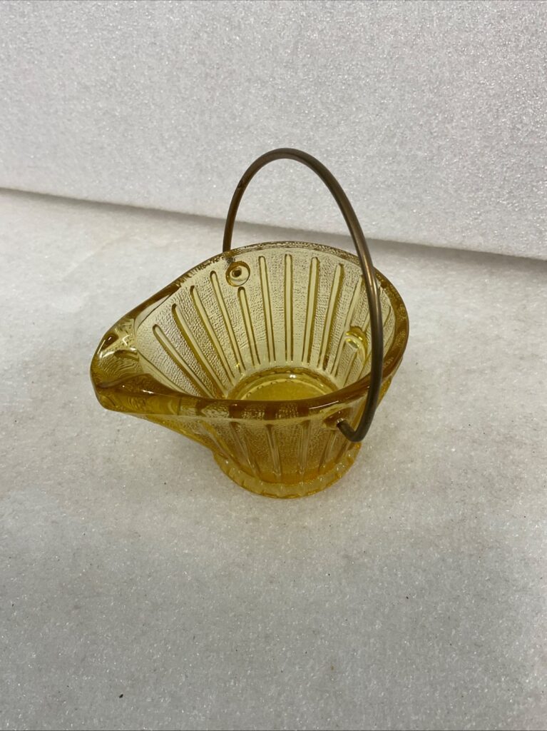 Amber Glass Miniature Coal Bucket Scuttle with Metal Handle 3 in - Image 1