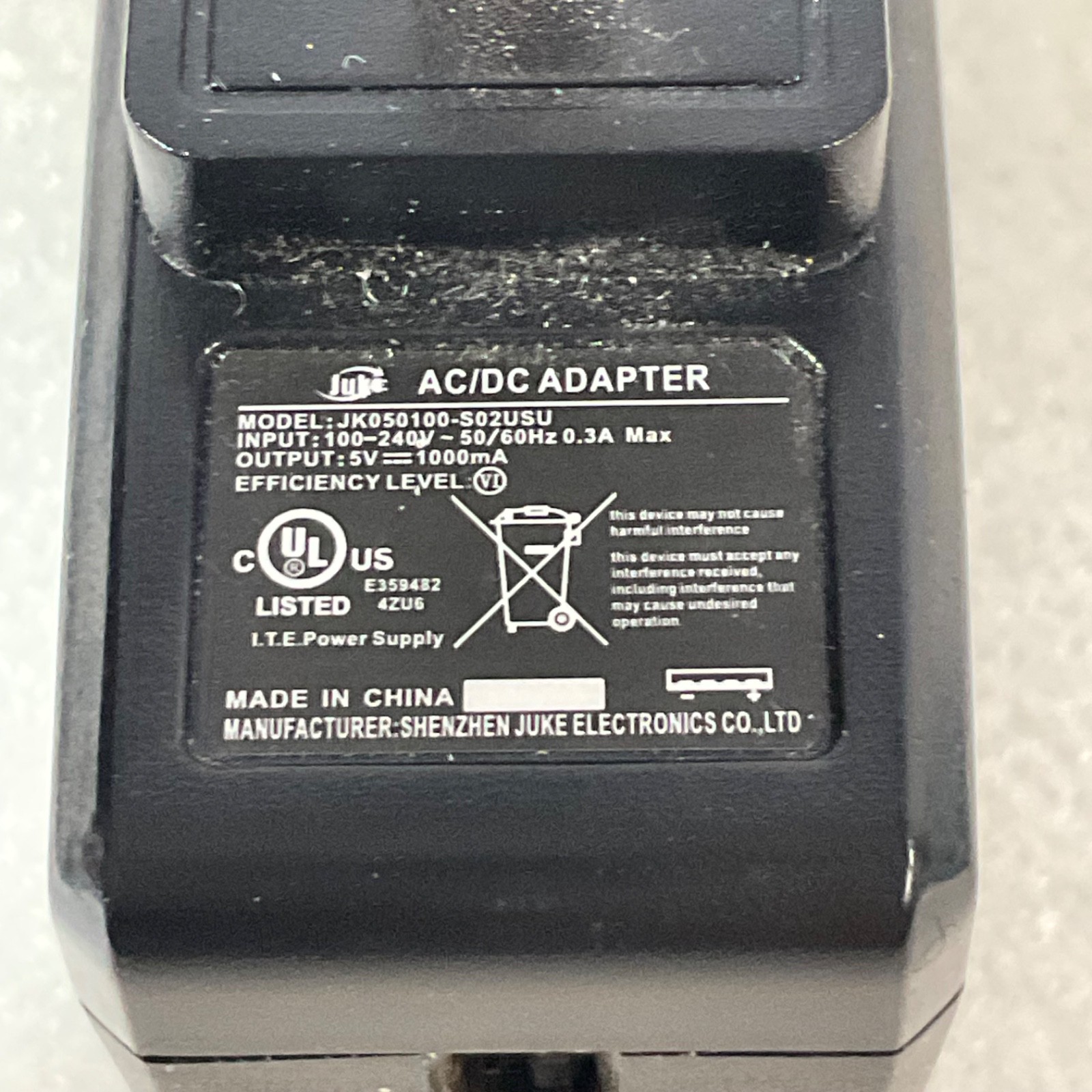 JUKE AC/DC USB Wall Adapter 5V 1000mA Black 2 Prong Plug Charger - Image 2