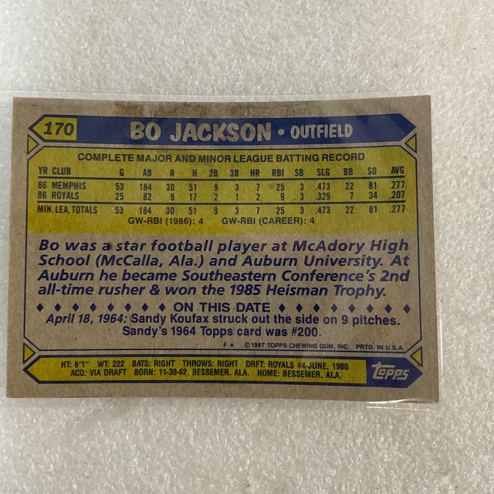 1987 Topps Bo Jackson x3 McGriff Donruss 10 Card Baseball Lot - Image 16