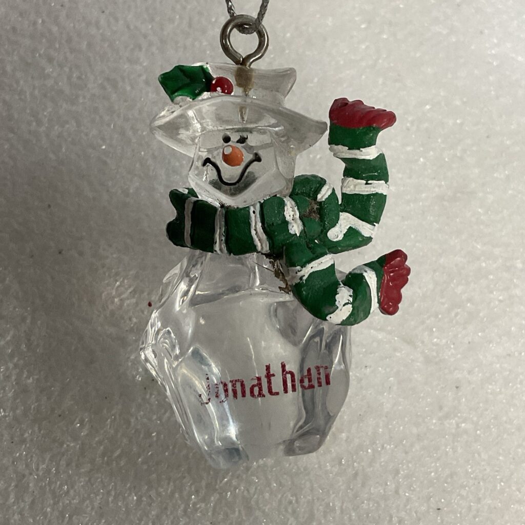 Miniature Snowman Ornament With Scarf Jonathan 2” Tall - Image 1